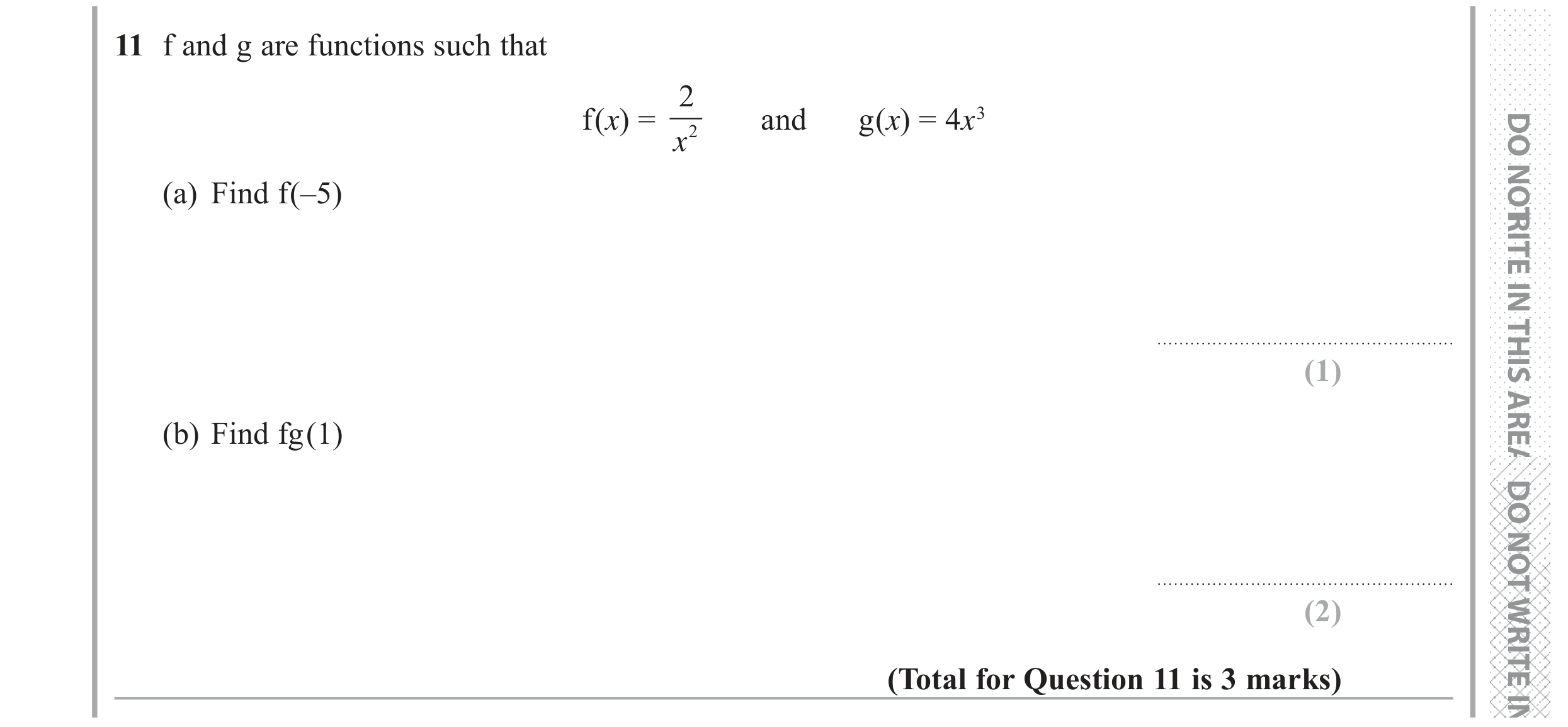 Question 11 — Functions — Edexcel GCSE June 2018