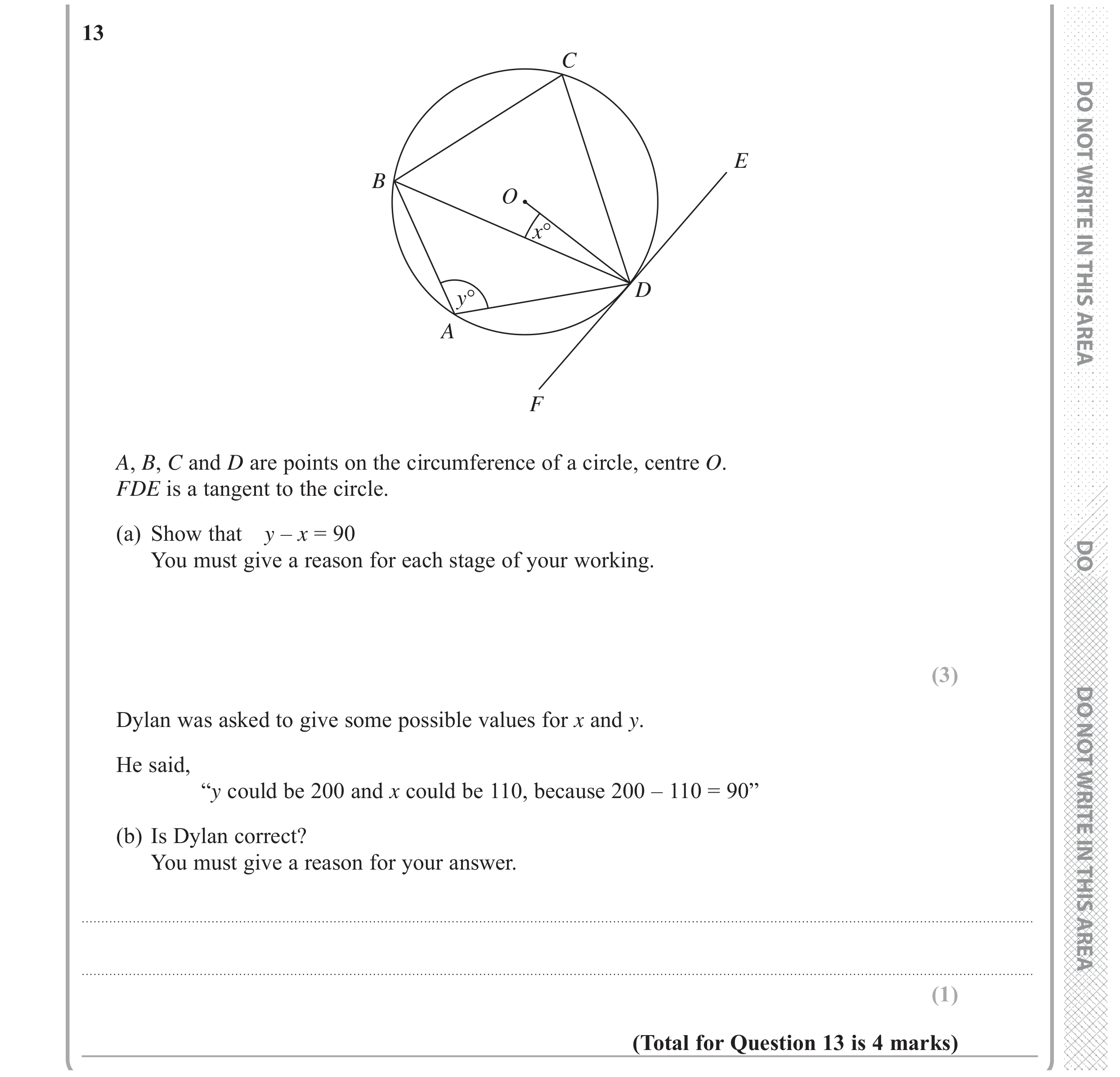 Question 13 — Circle Theorems — Edexcel GCSE June 2018