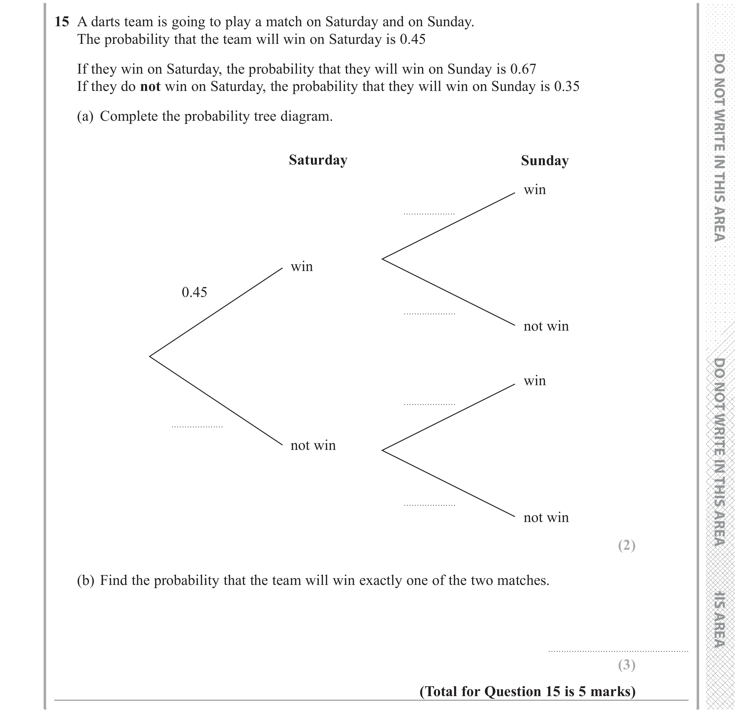 Question 15 — Probability — Edexcel GCSE June 2018