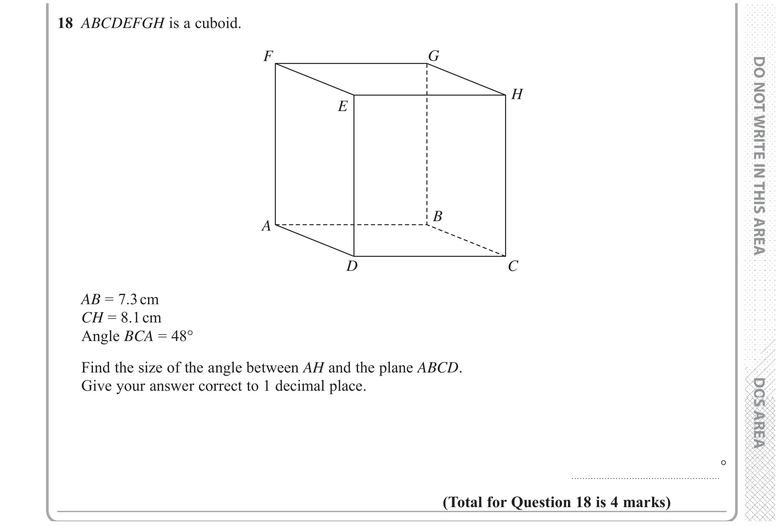 Question 18 — 3D Pythagoras — Edexcel GCSE June 2018