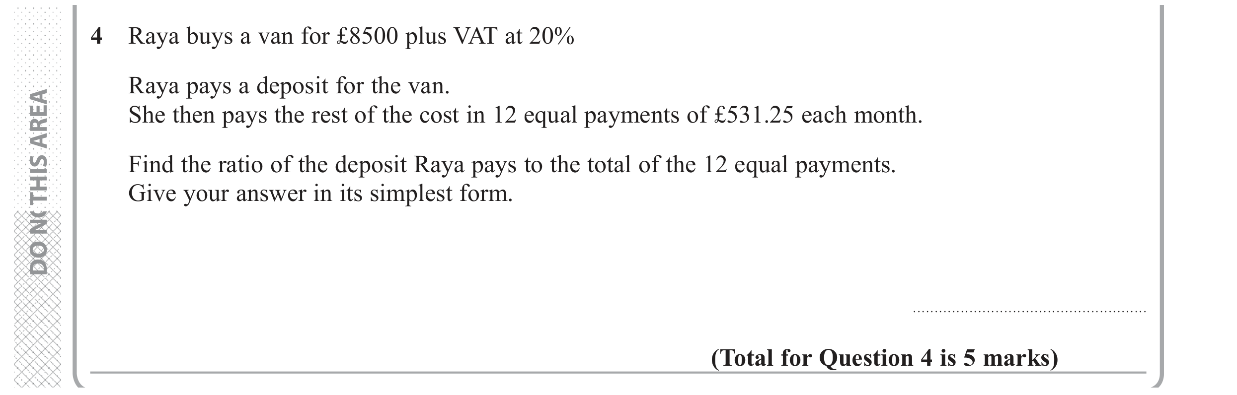 Question 4 — Percentages, Ratios — Edexcel GCSE June 2018