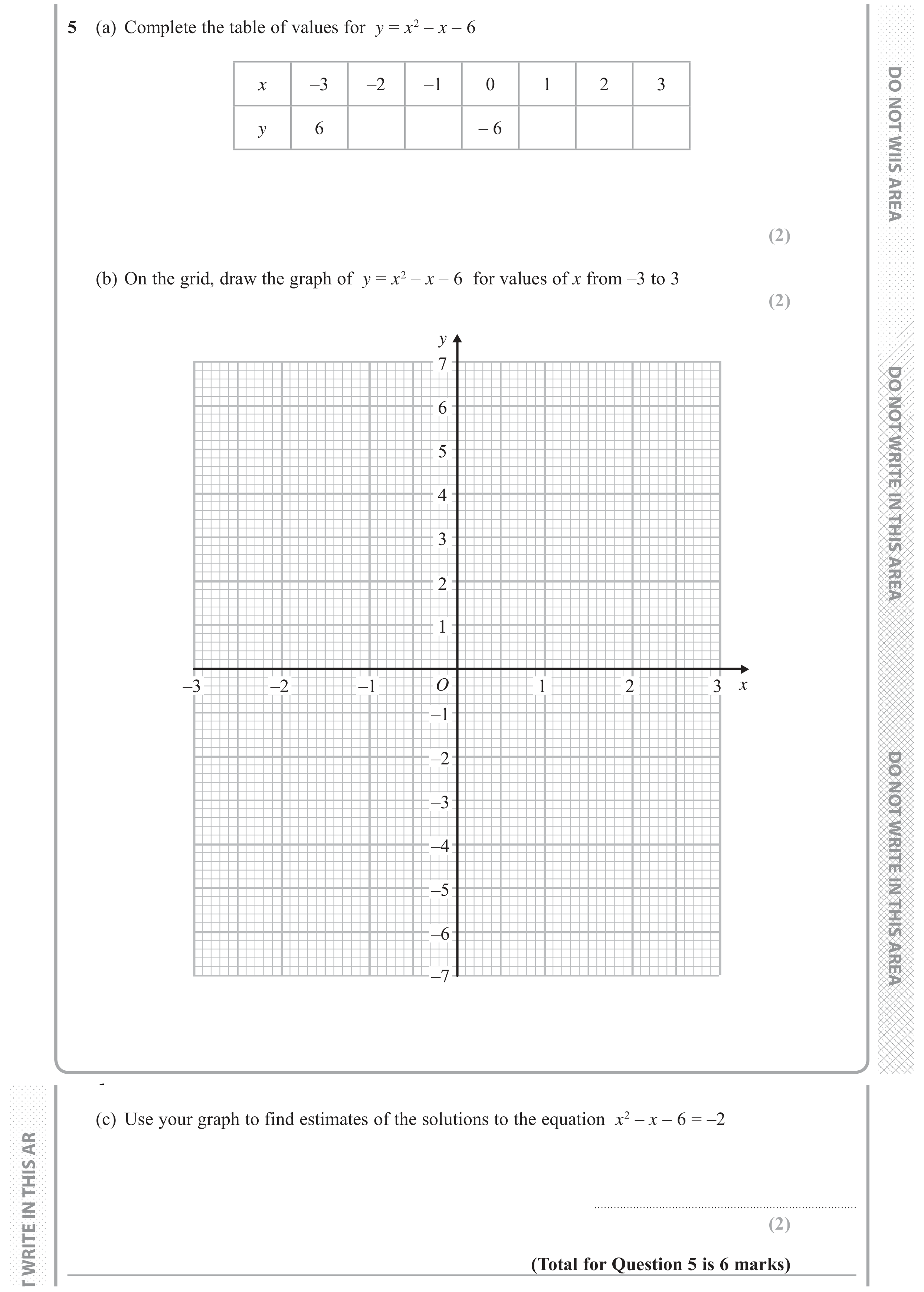Question 5 — Graphs, Quadratics and Graphs — Edexcel GCSE June 2018