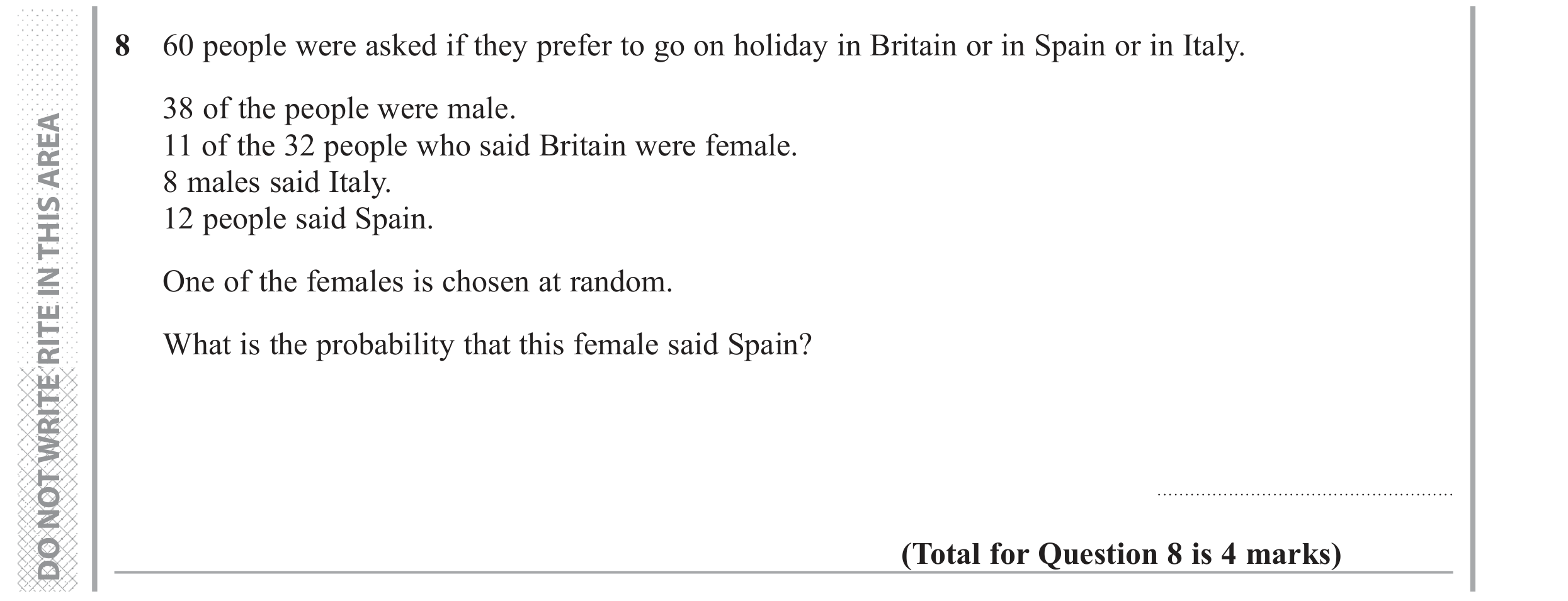 Question 8 — Probability — Edexcel GCSE June 2018