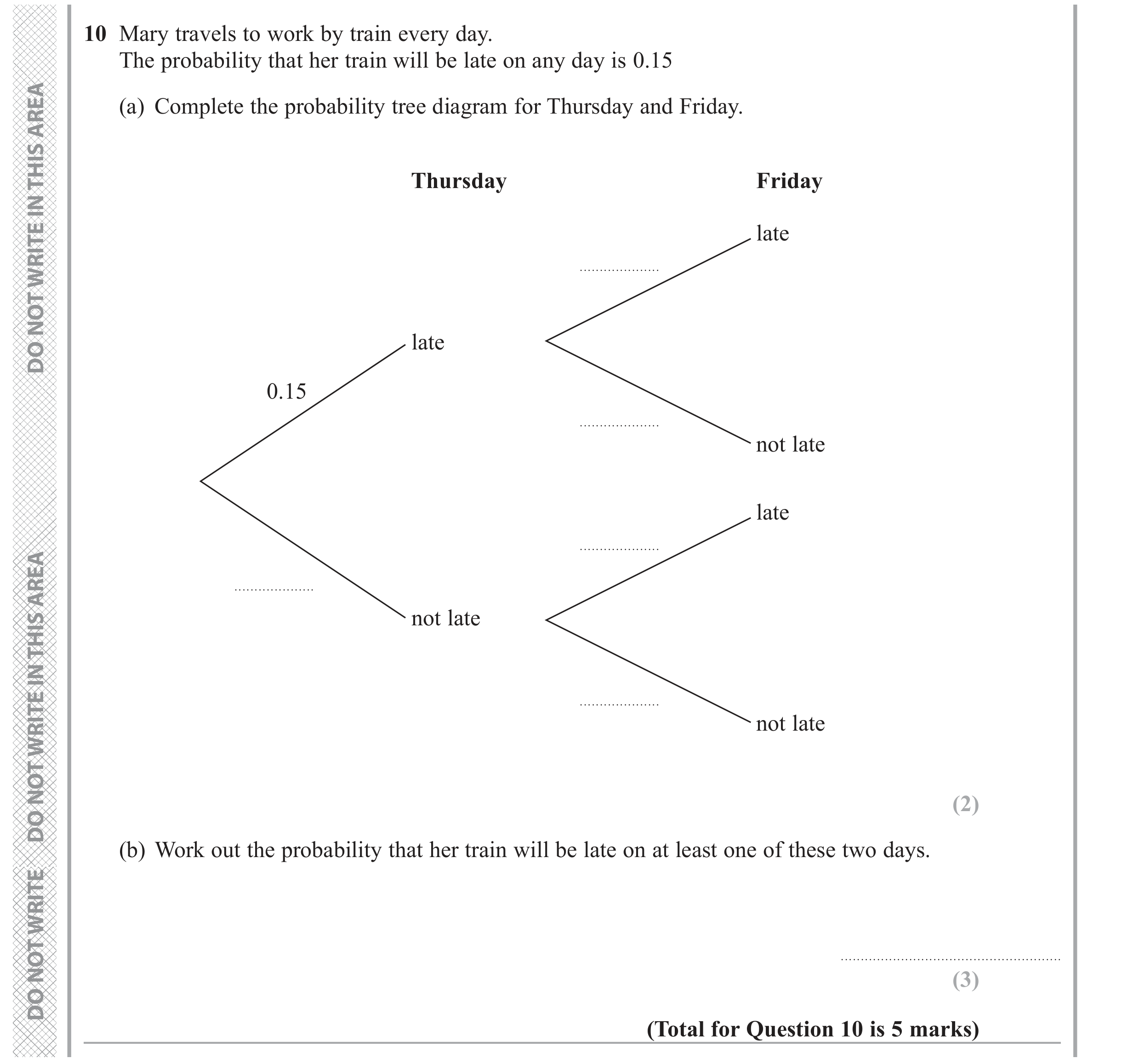Question 10 — Probability — Edexcel GCSE June 2019