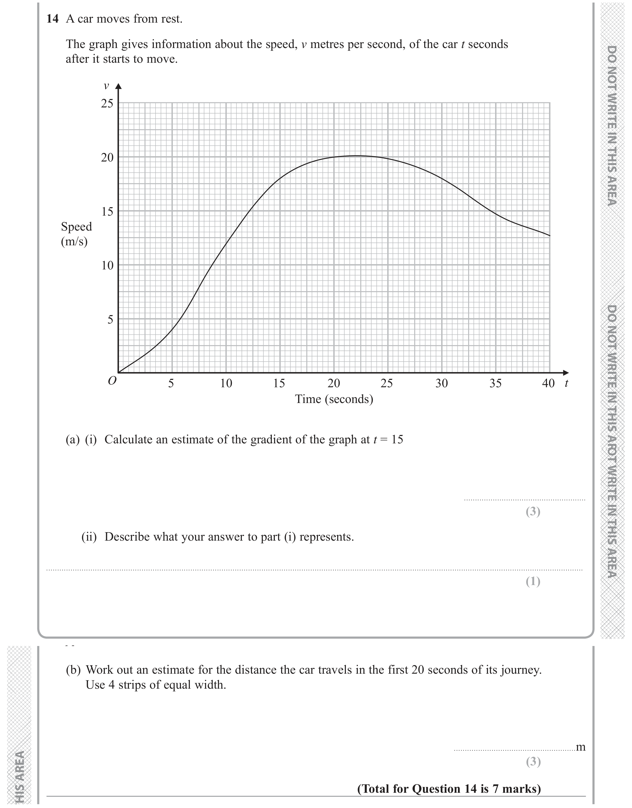 Question 14 — Graphs, Speed Time Graph, Estimations — Edexcel GCSE June 2019