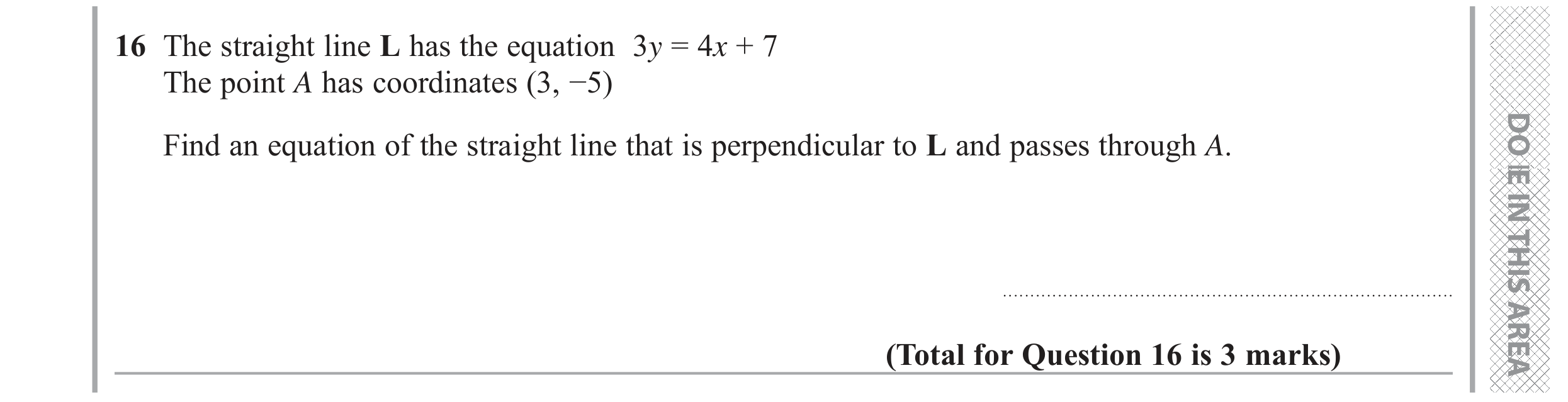 Question 16 — Straight Line Graphs — Edexcel GCSE June 2019