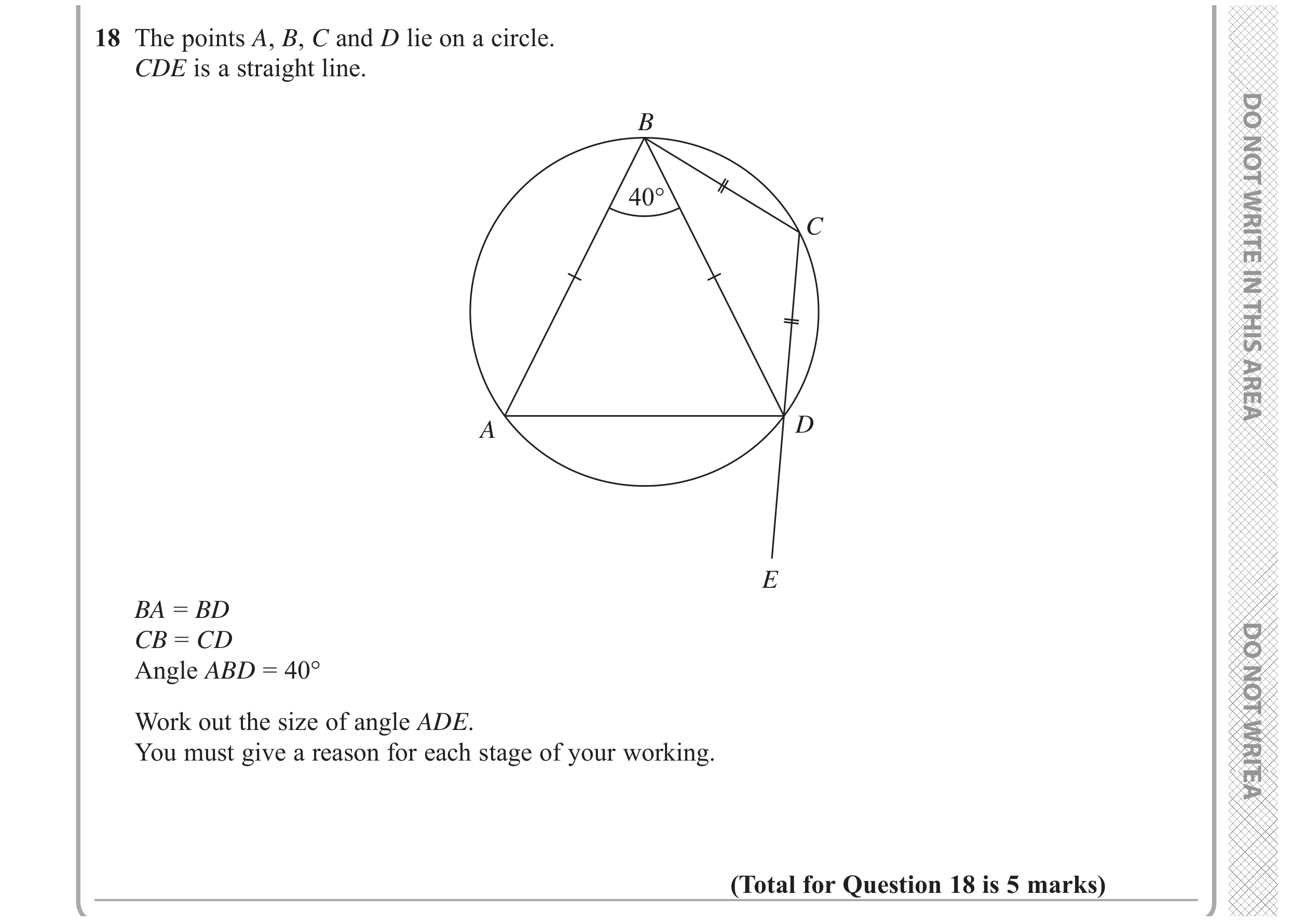 Question 18 — Circle Theorems — Edexcel GCSE June 2019
