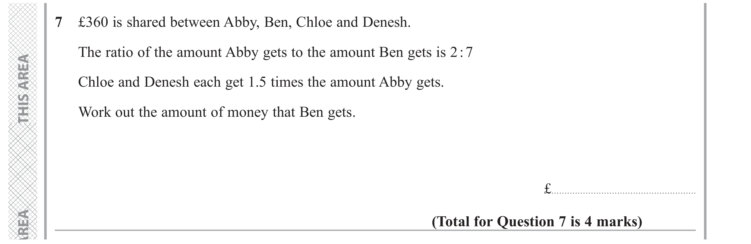 Question 7 — Ratios — Edexcel GCSE June 2019