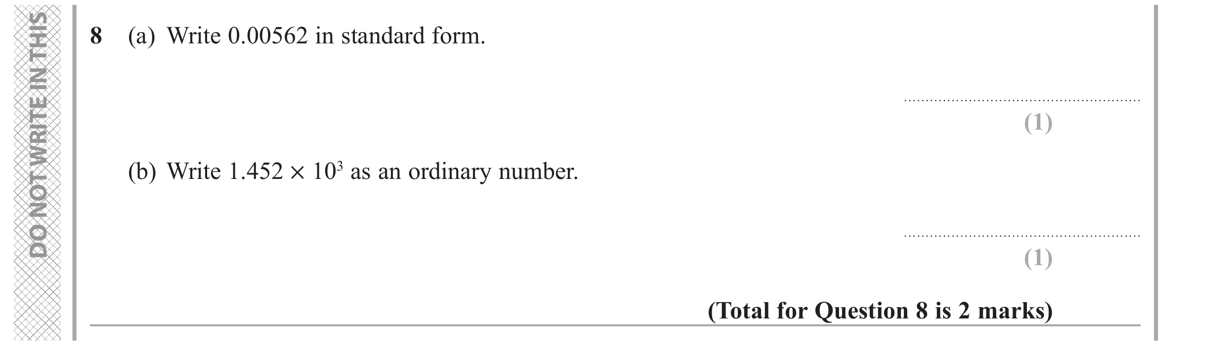 Question 8 — Standard Form — Edexcel GCSE June 2019