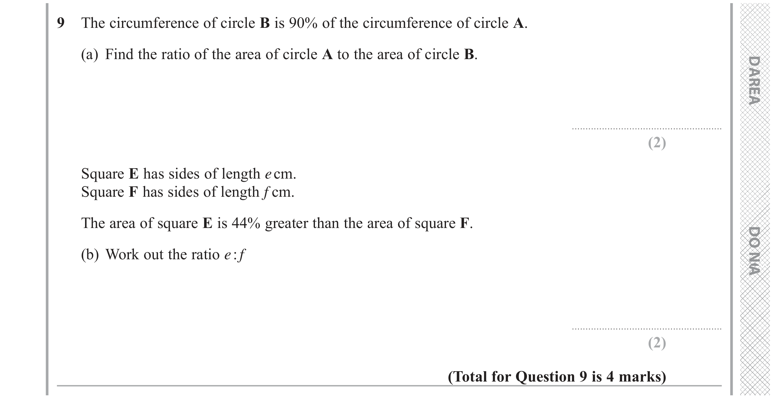 Question 9 — Ratios, Congruence and Similarity — Edexcel GCSE June 2019