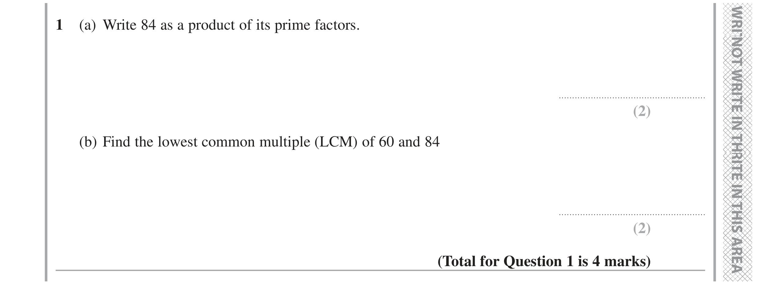Question 1 — Prime Factors, HCF and LCM — Edexcel GCSE June 2020
