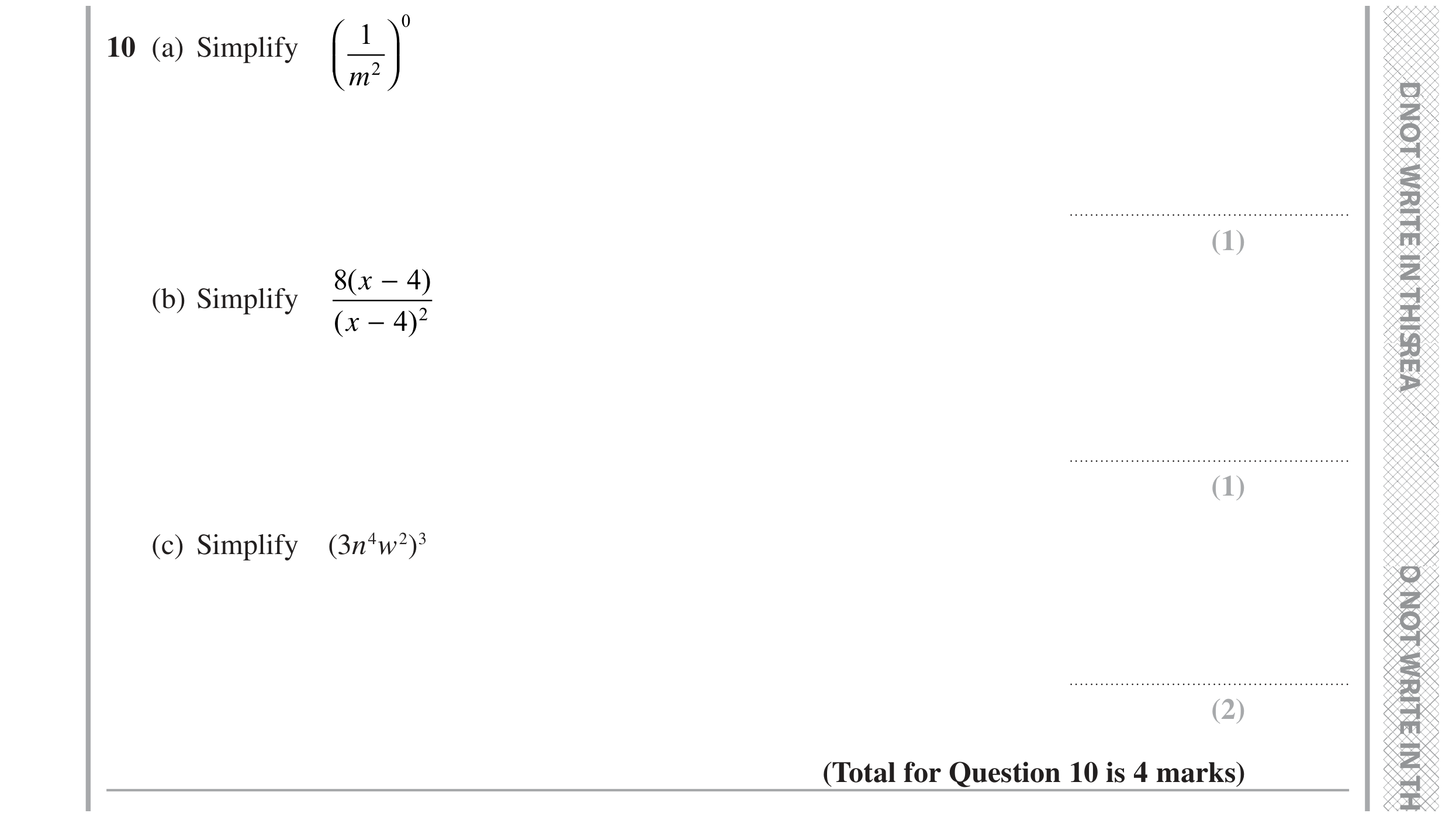 Question 10 — Powers — Edexcel GCSE June 2020
