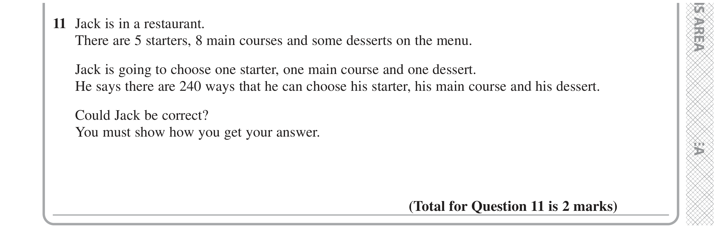 Question 11 — Probability — Edexcel GCSE June 2020