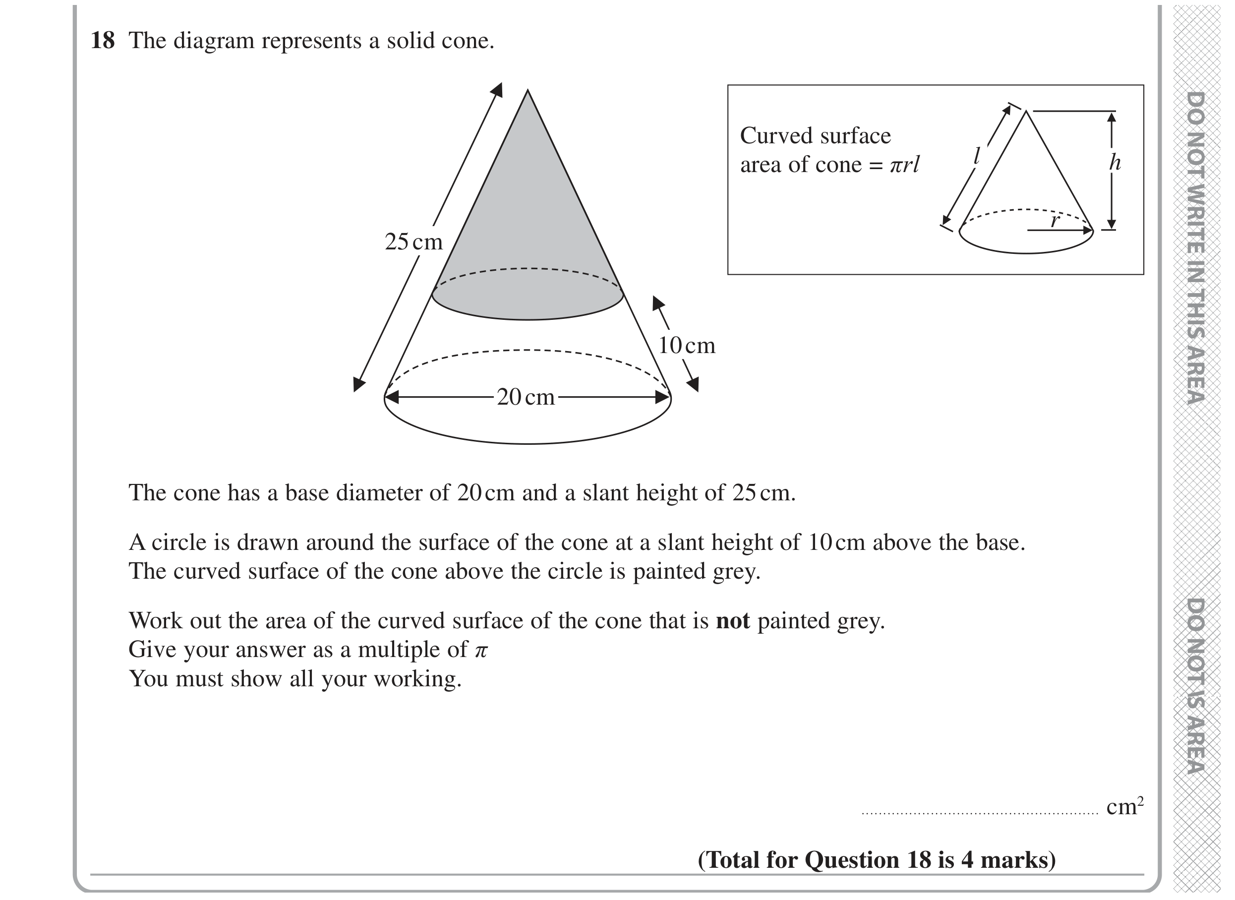 Question 18 — 3D Shapes and Volume, Surface Area, Congruence and Similarity — Edexcel GCSE June 2020
