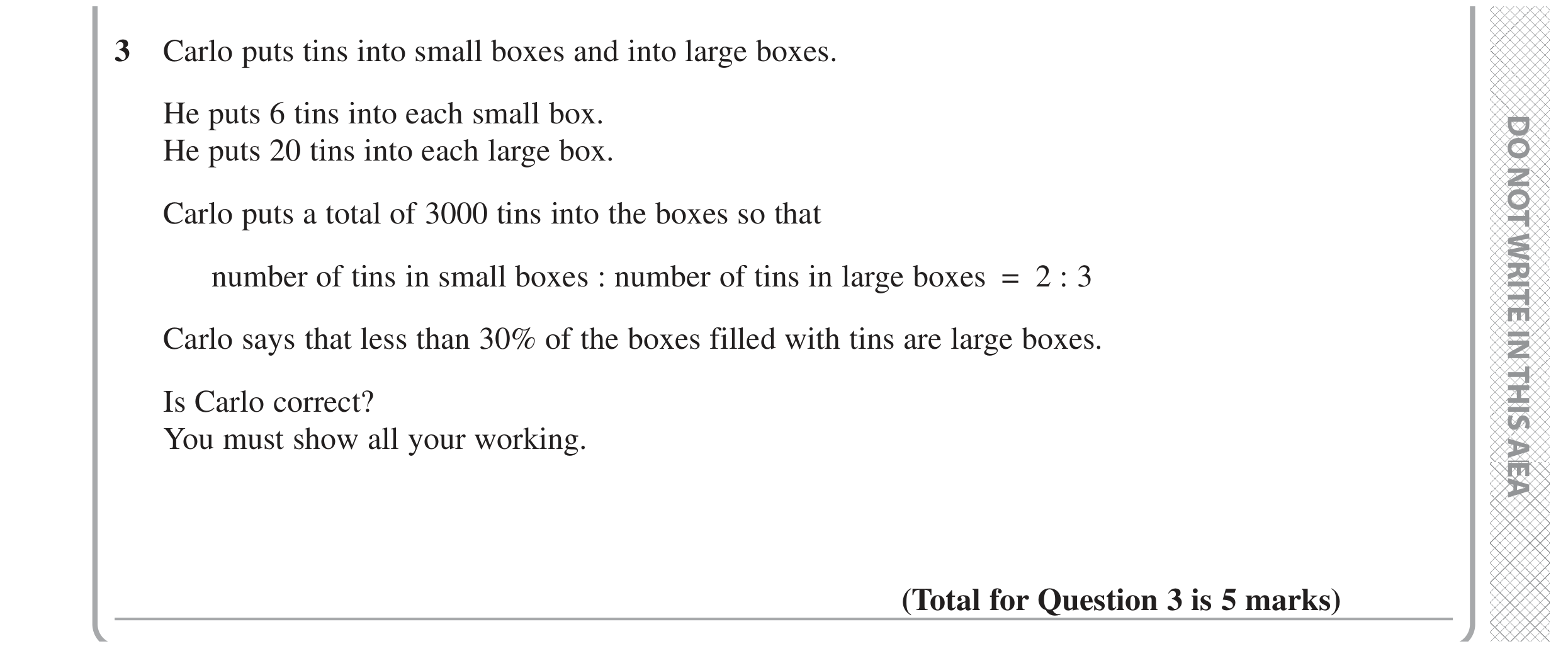 Question 3 — Ratios, Percentages — Edexcel GCSE June 2020