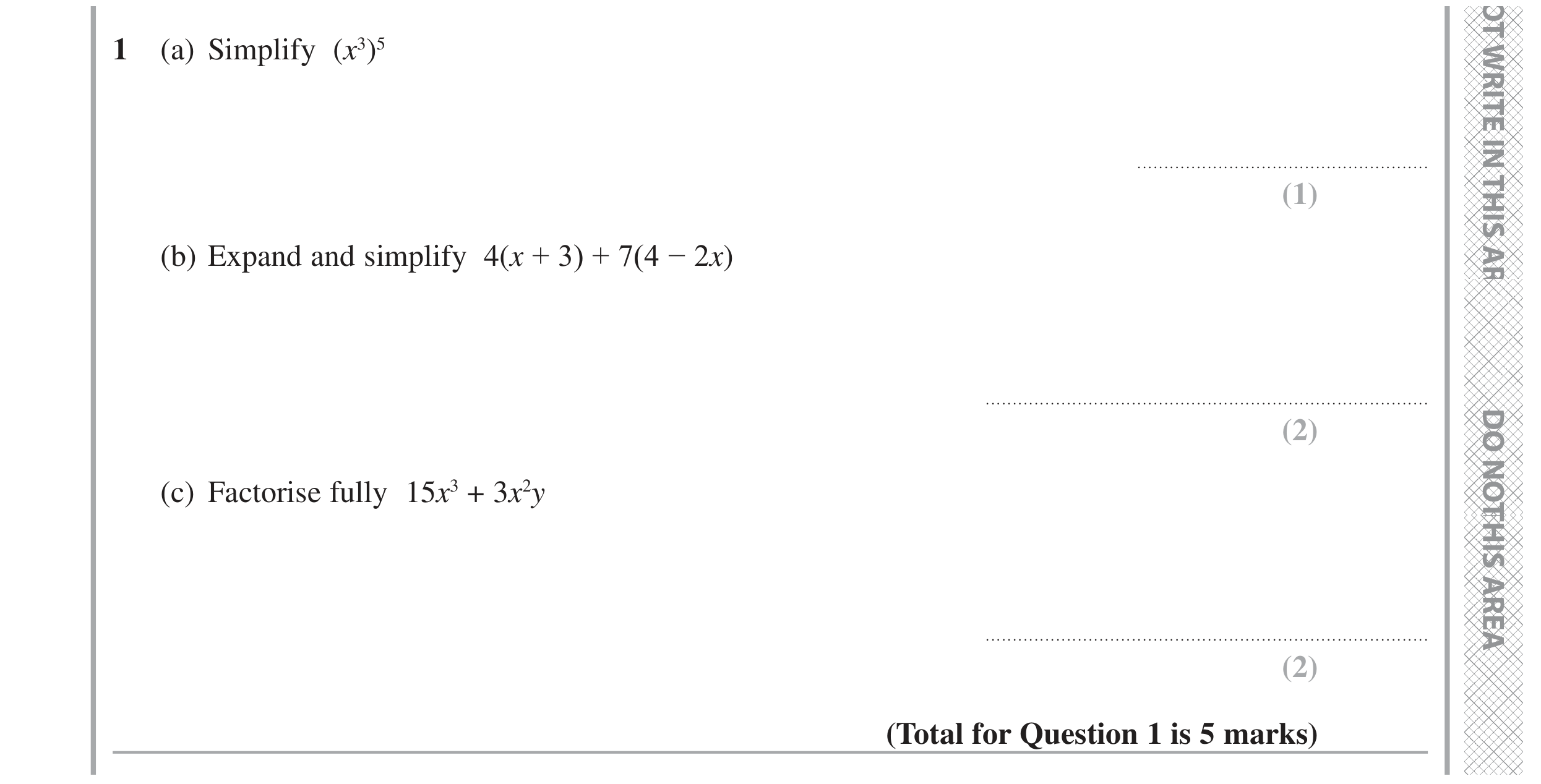 Question 1 — Algebra (Expand/Simplify/Factorise) — Edexcel GCSE June 2022
