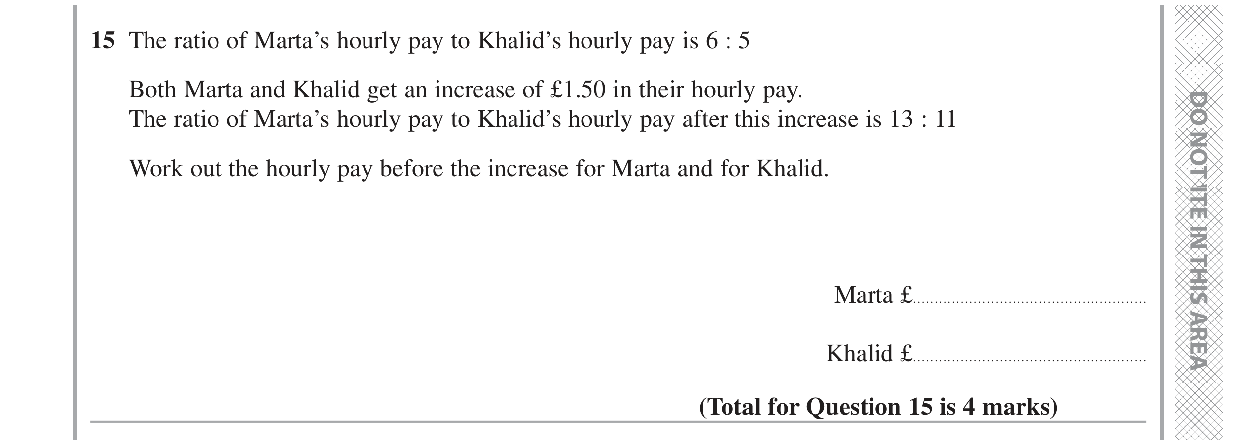 Question 15 — Ratios — Edexcel GCSE June 2022