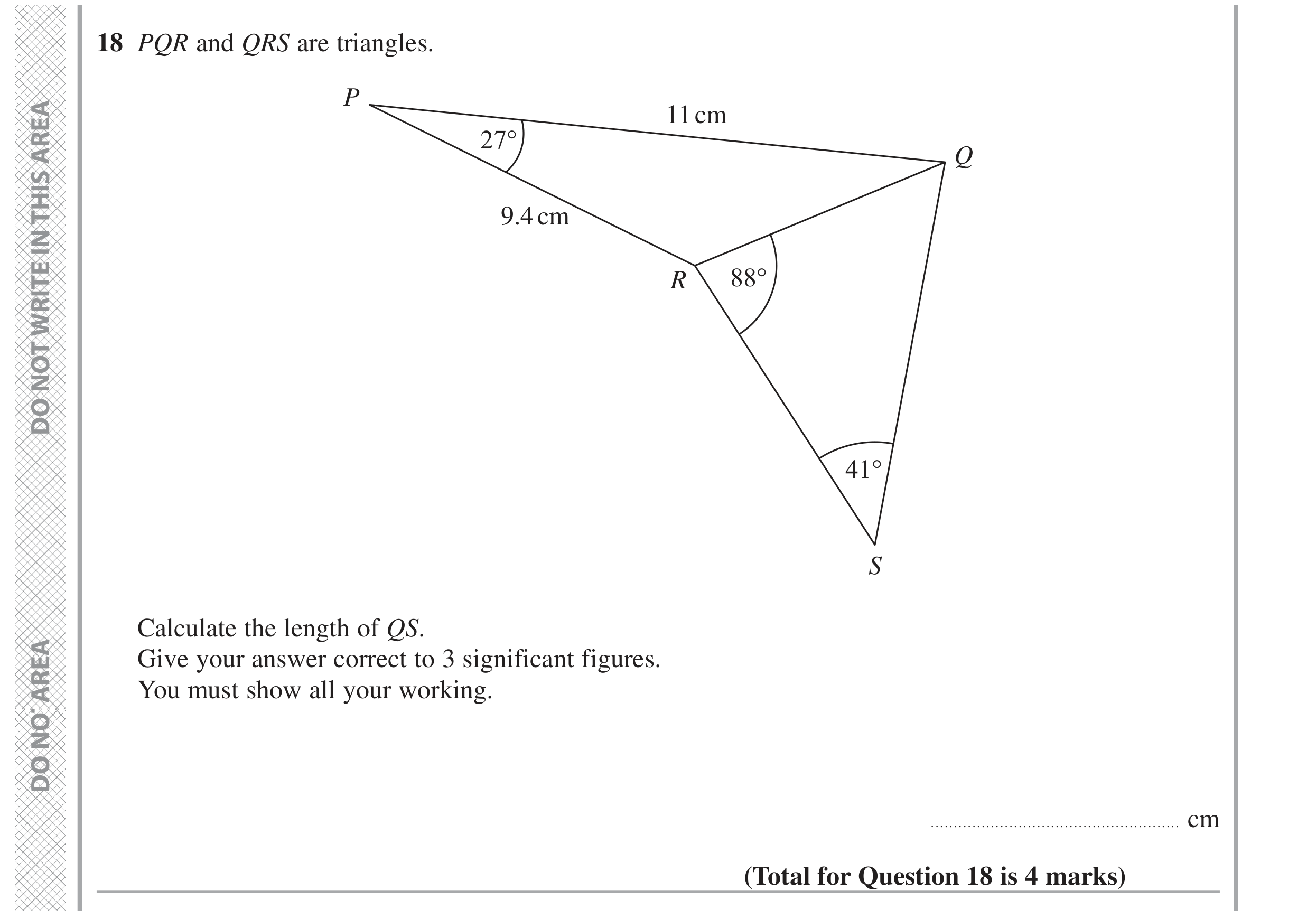 Question 18 — Sine/Cosine Rule — Edexcel GCSE June 2022