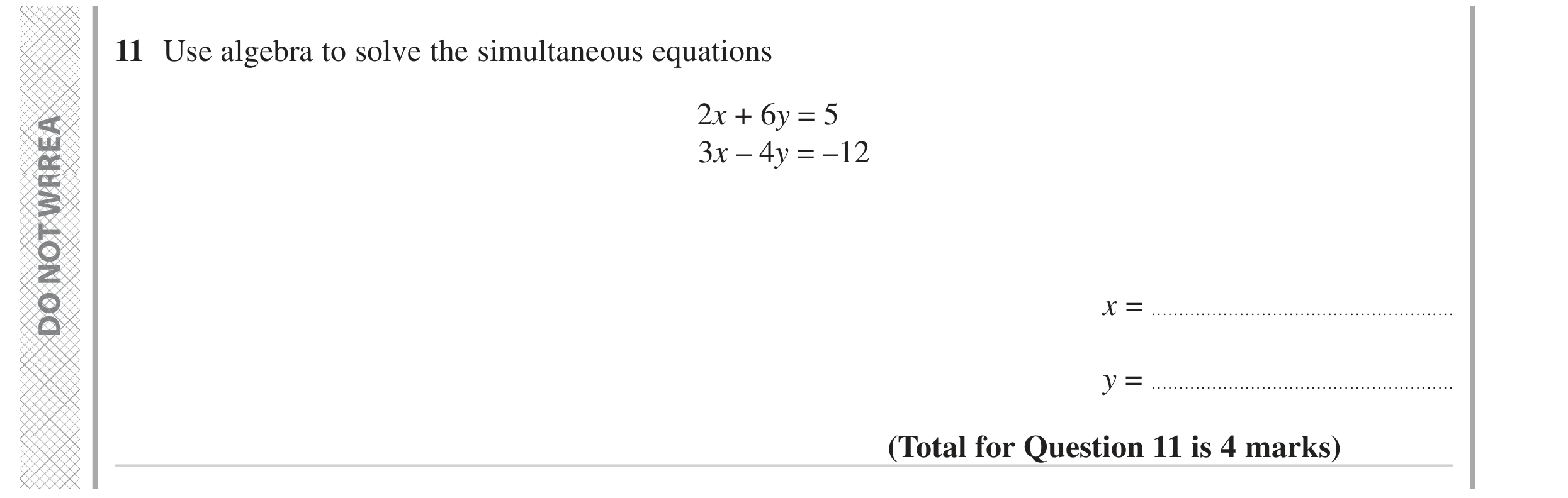 Question 11 — Simultaneous Equations — Edexcel GCSE June 2023
