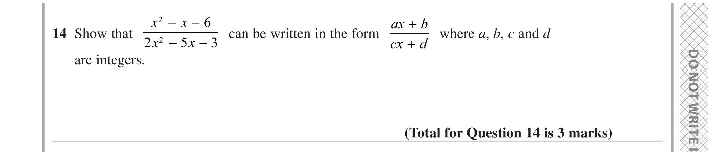 Question 14 — Algebra Fractions — Edexcel GCSE June 2023