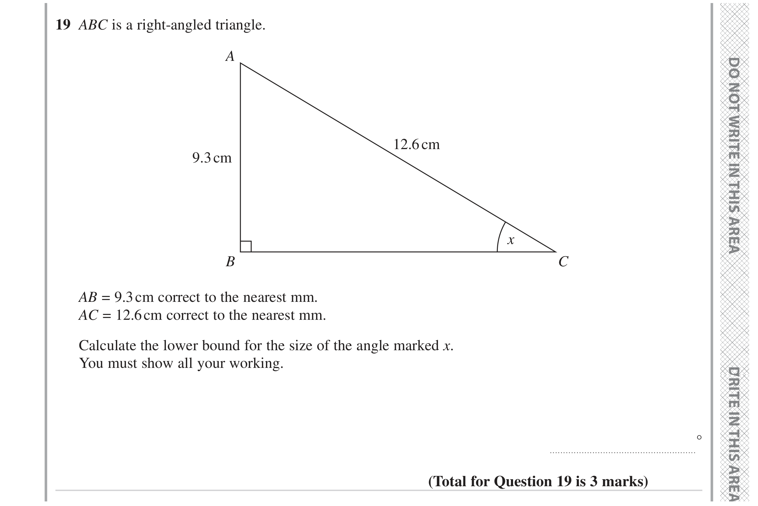 Question 19 — Trigonometry, Upper/Lower Bounds — Edexcel GCSE June 2023