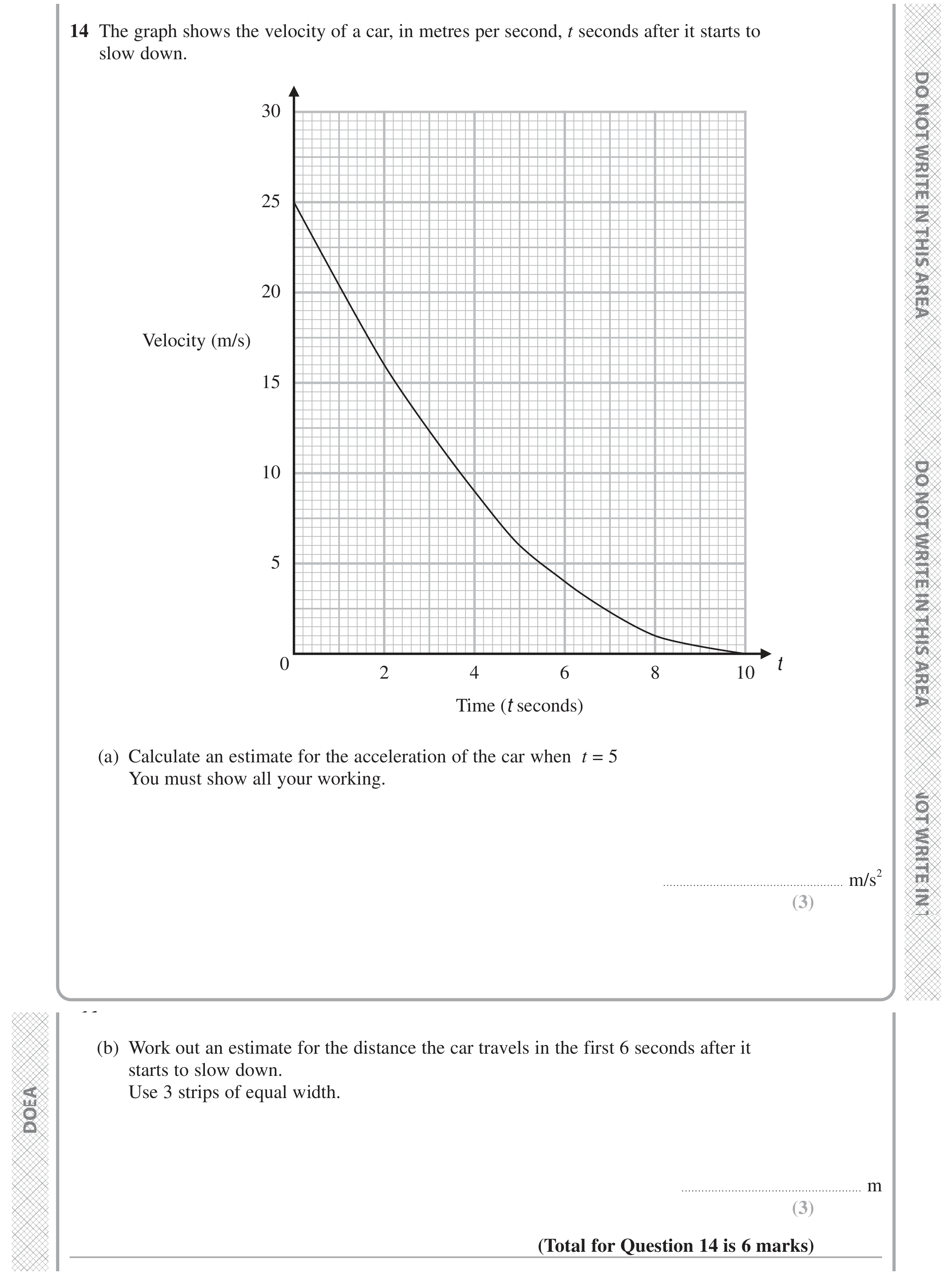 Question 14 — Velocity Time Graph, Graph, Graph and Estimation — Edexcel GCSE June 2024