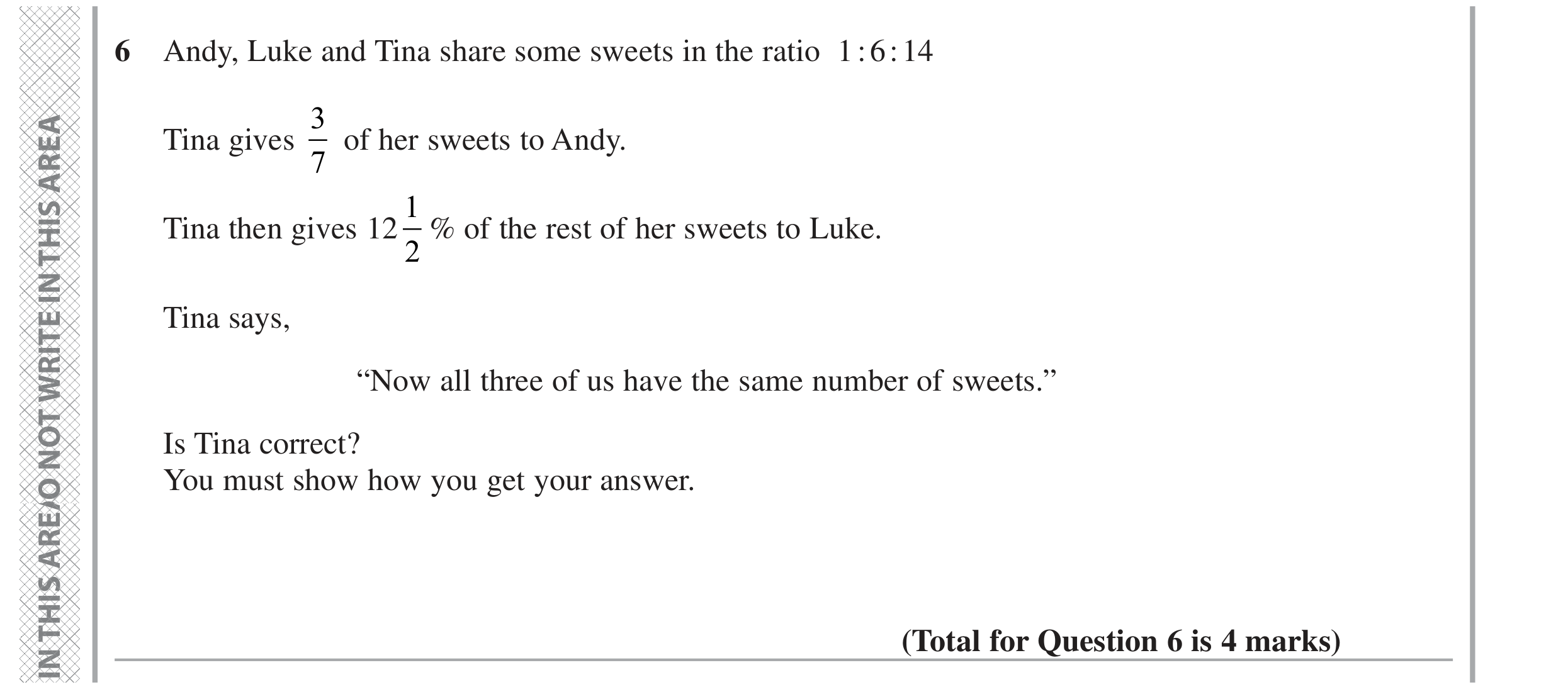Question 6 — Ratios, Fractions, Percentages — Edexcel GCSE June 2024