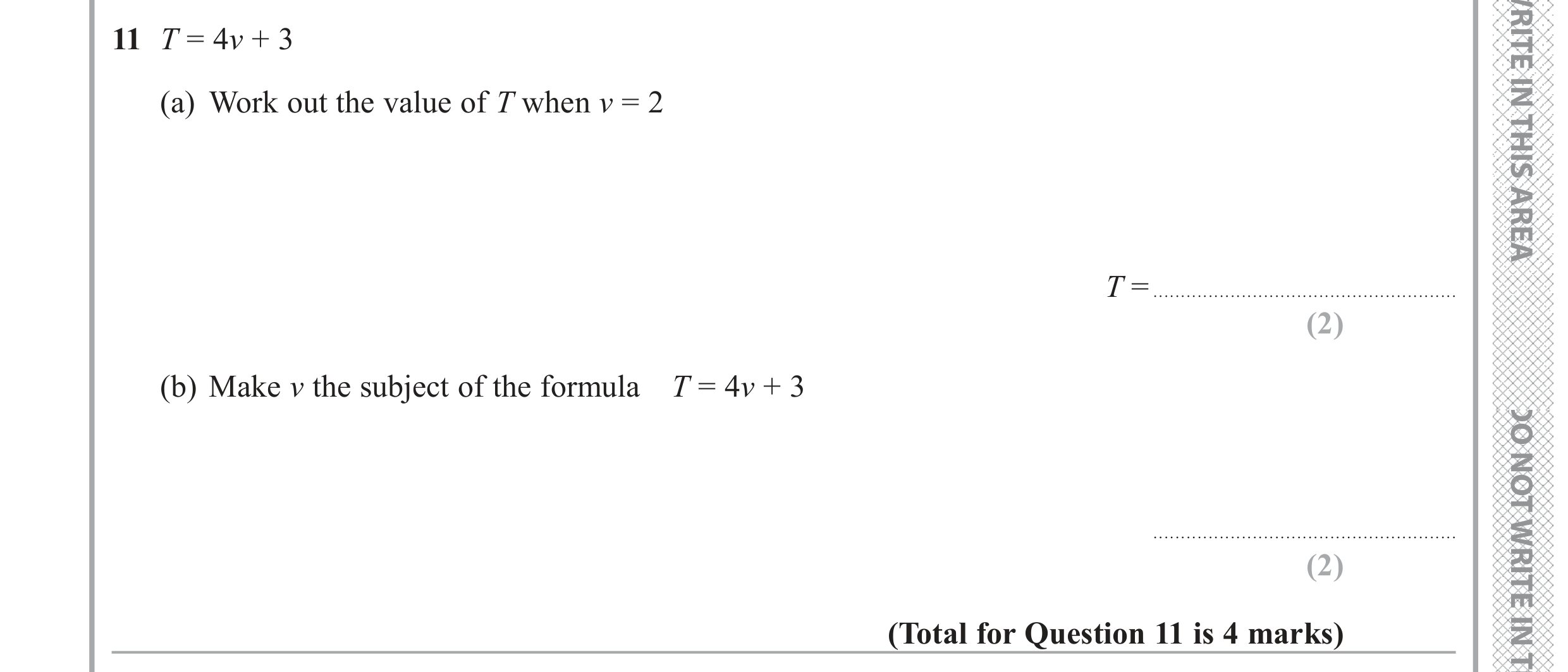 Question 11 — Formulae — Edexcel GCSE June 2017