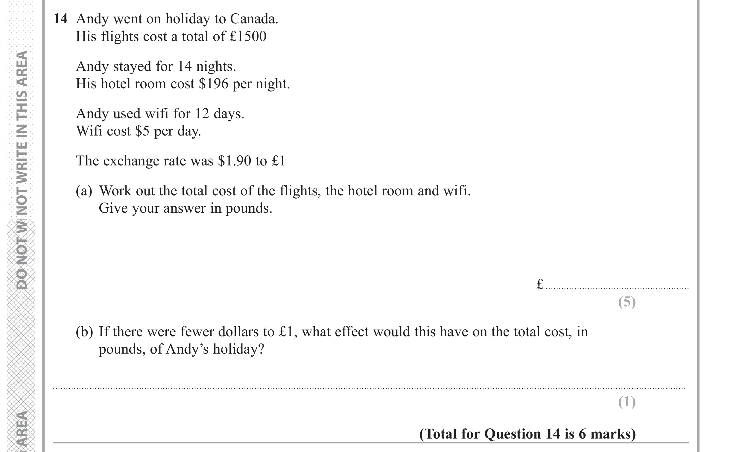 Question 14 — Money Problems, Exchange Rate — Edexcel GCSE June 2017