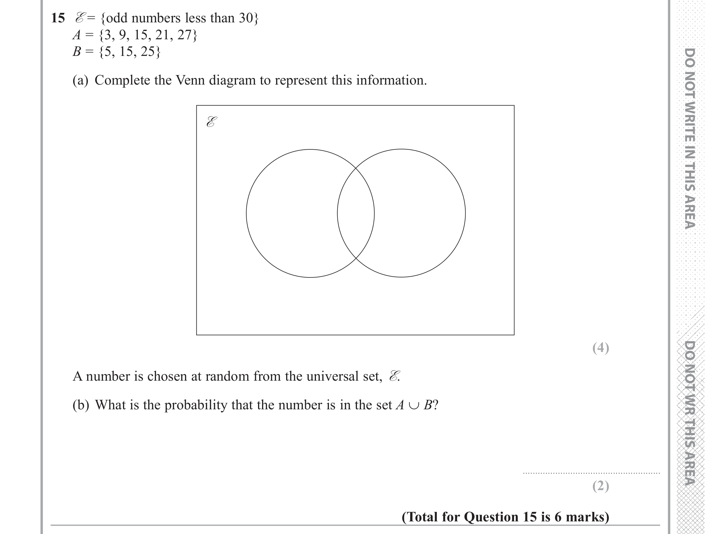 Question 15 — Set Notation, Probability — Edexcel GCSE June 2017