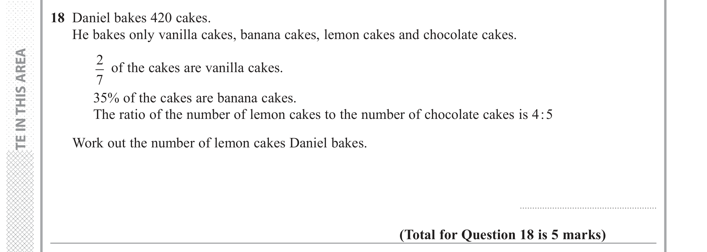 Question 18 — Percentages, Ratios, Fractions — Edexcel GCSE June 2017