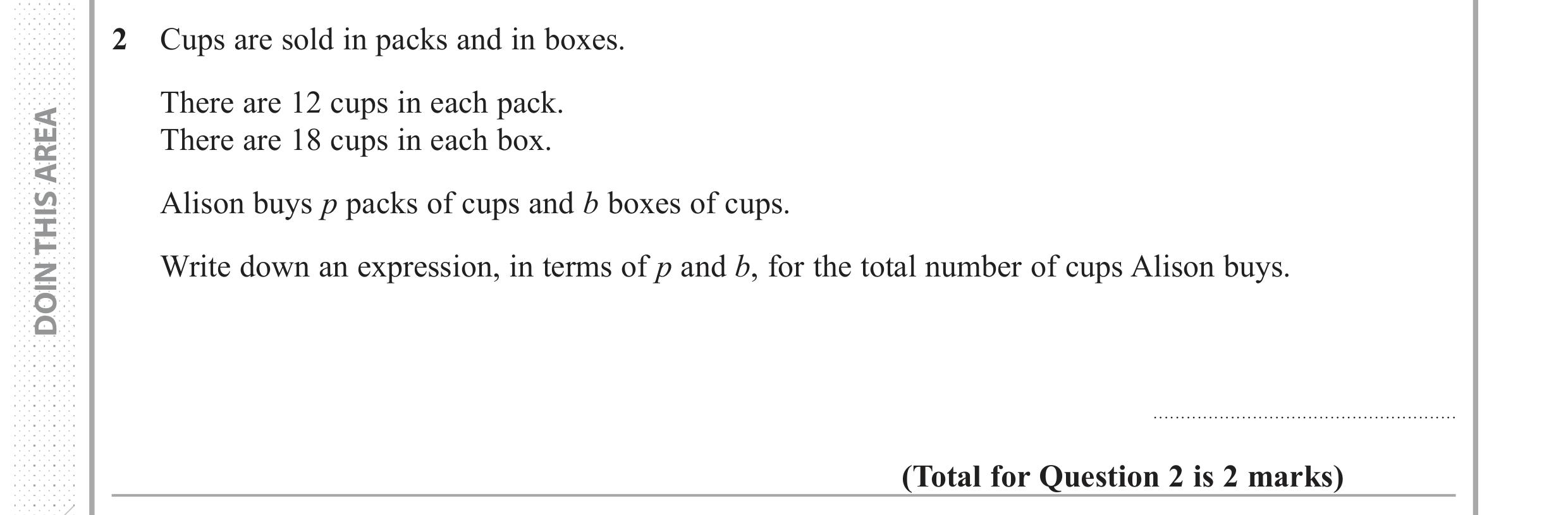 Question 2 — Formulae — Edexcel GCSE June 2017