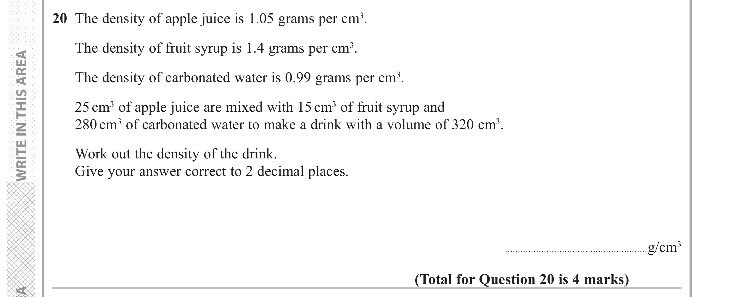 Question 20 — Speed/Distance/Time/Density/Pressure — Edexcel GCSE June 2017