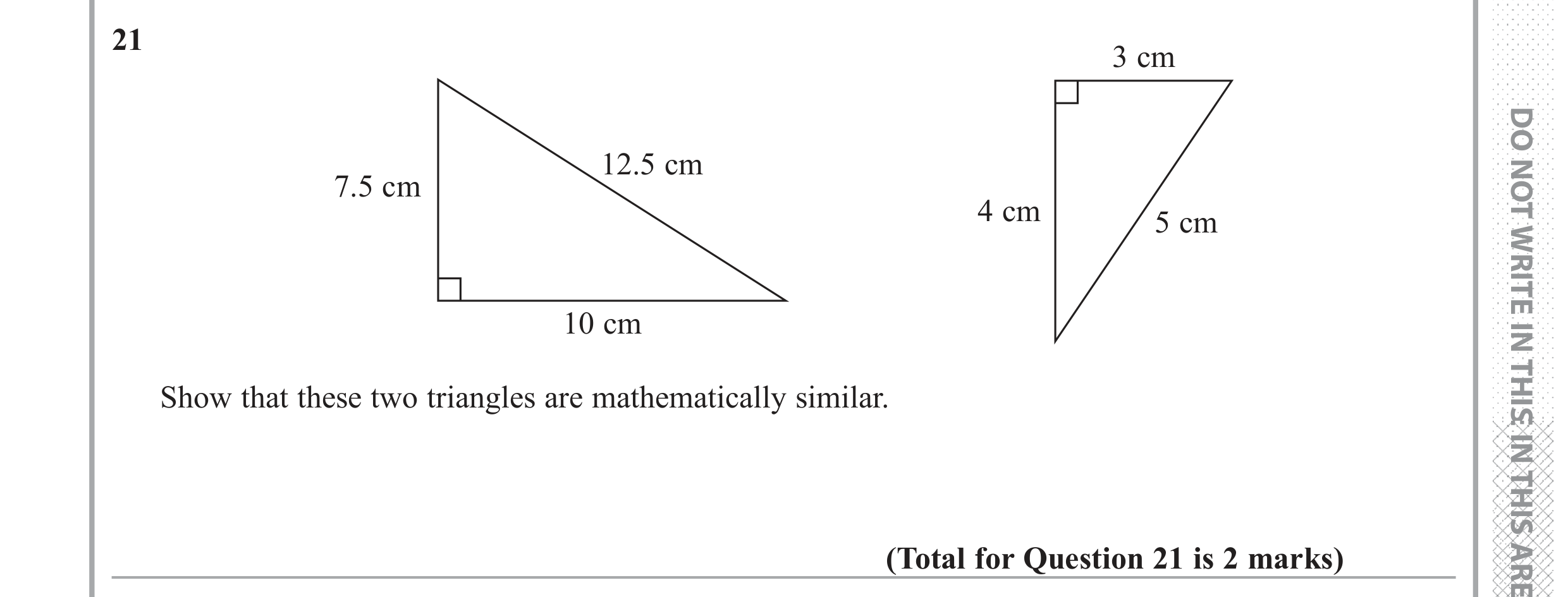 Question 21 — Congruence and Similarity — Edexcel GCSE June 2017