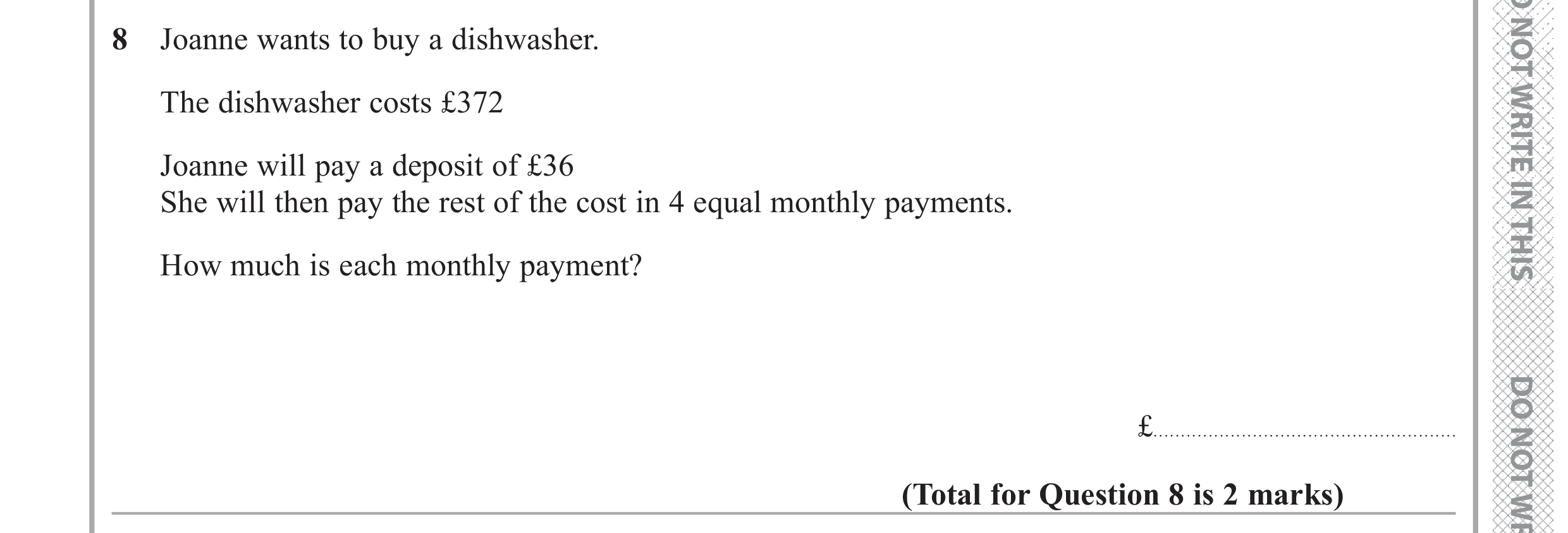 Question 8 — Money Problems — Edexcel GCSE June 2017