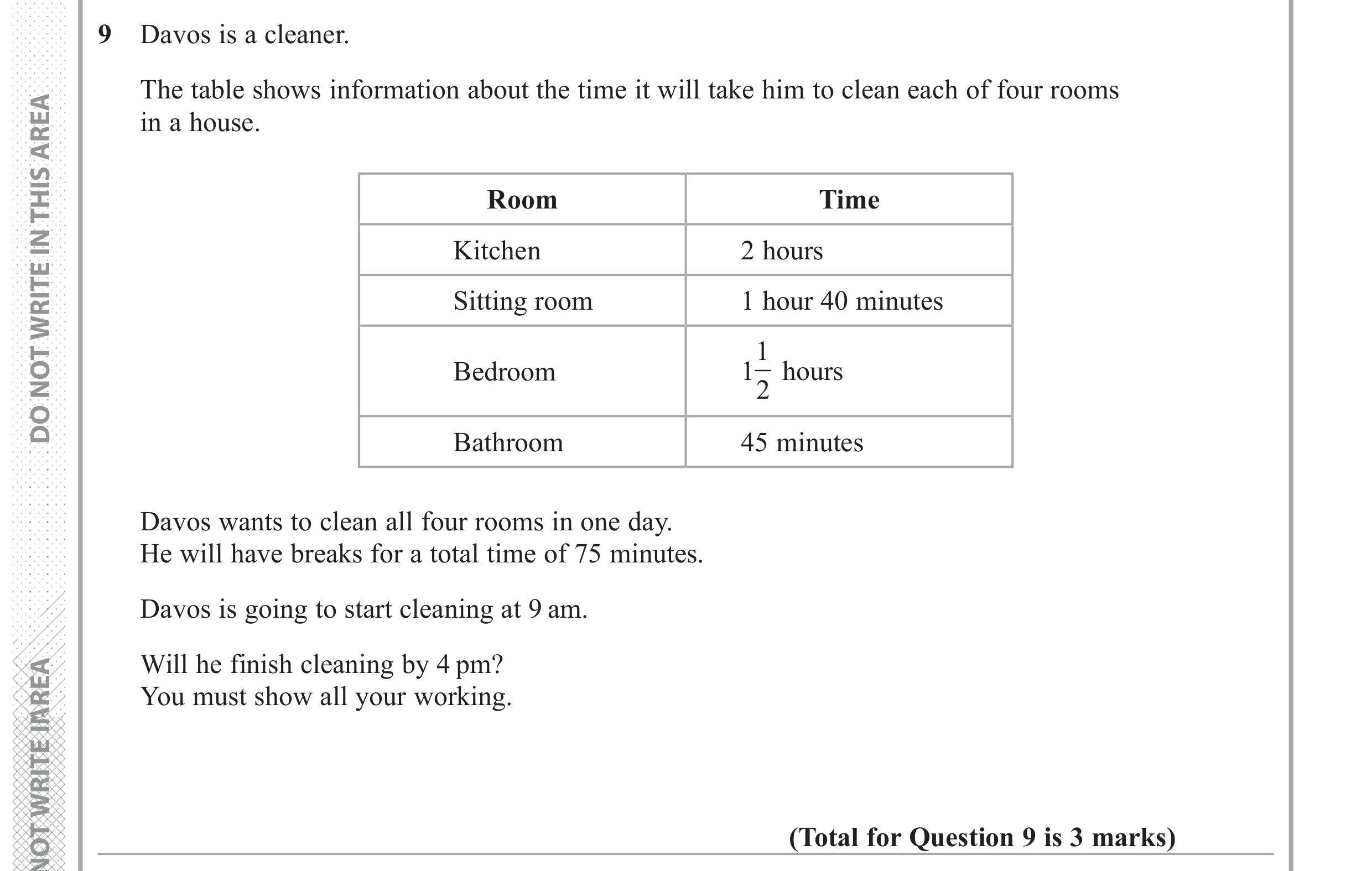 Question 9 — Time Questions — Edexcel GCSE June 2017