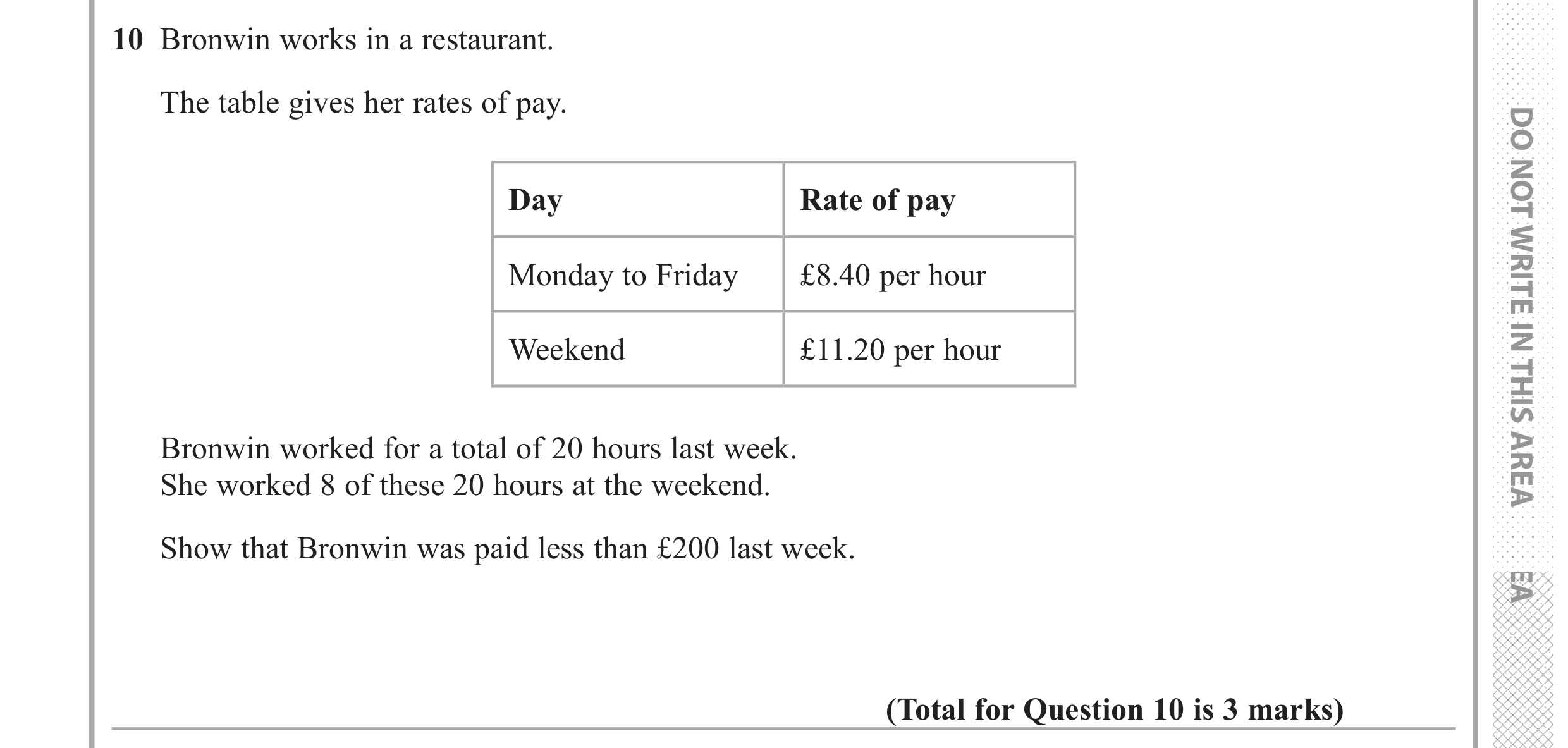 Question 10 — Money Problems — Edexcel GCSE June 2018