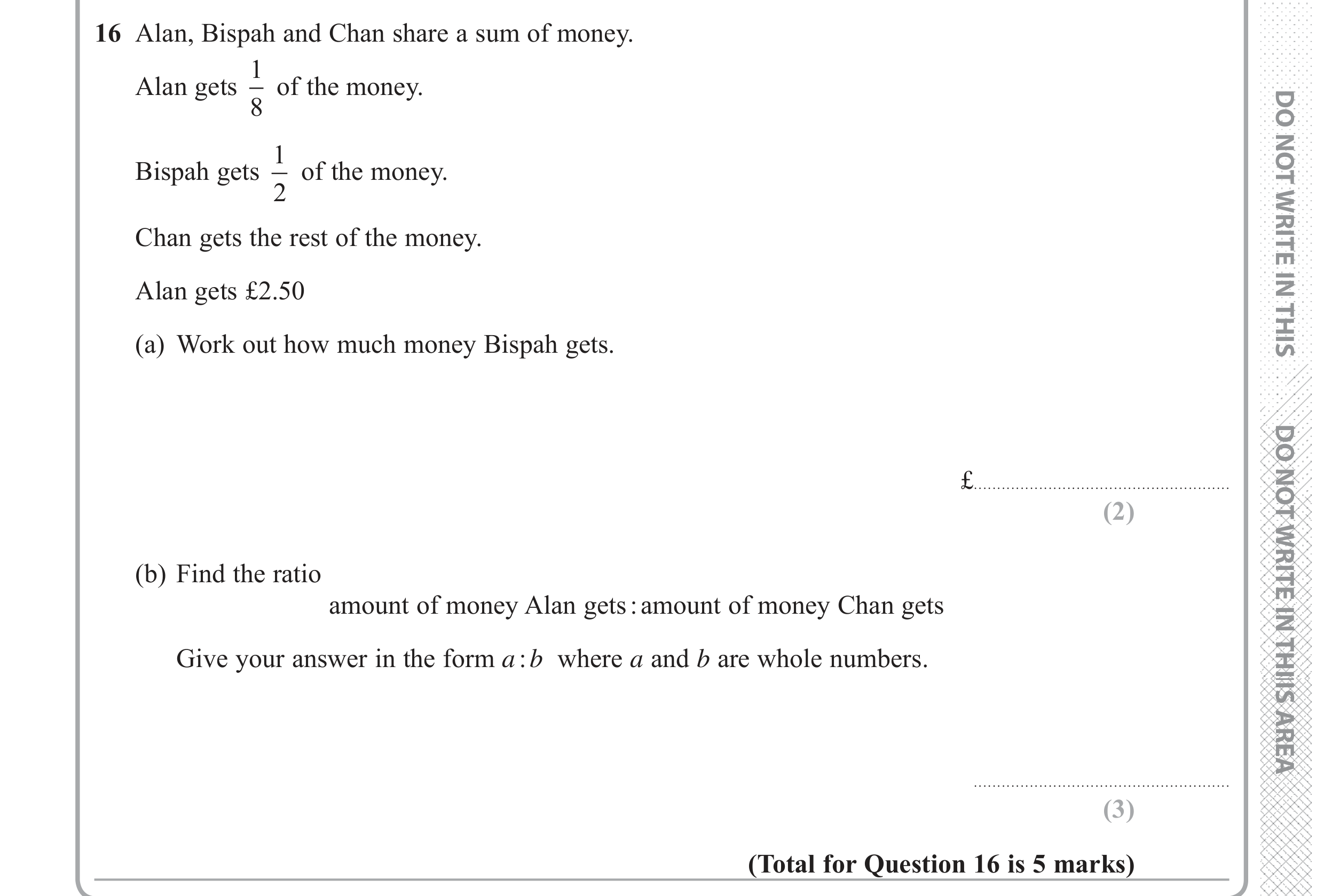 Question 16 — Fractions, Ratios — Edexcel GCSE June 2018