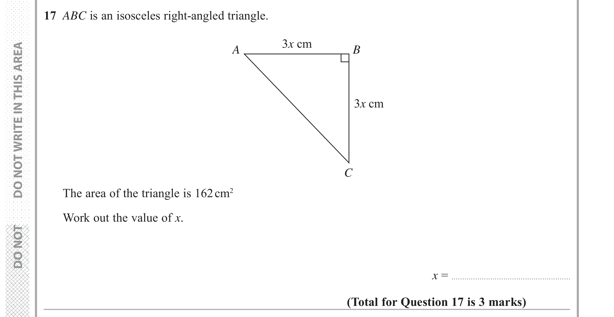 Question 17 — Perimeter and Area — Edexcel GCSE June 2018