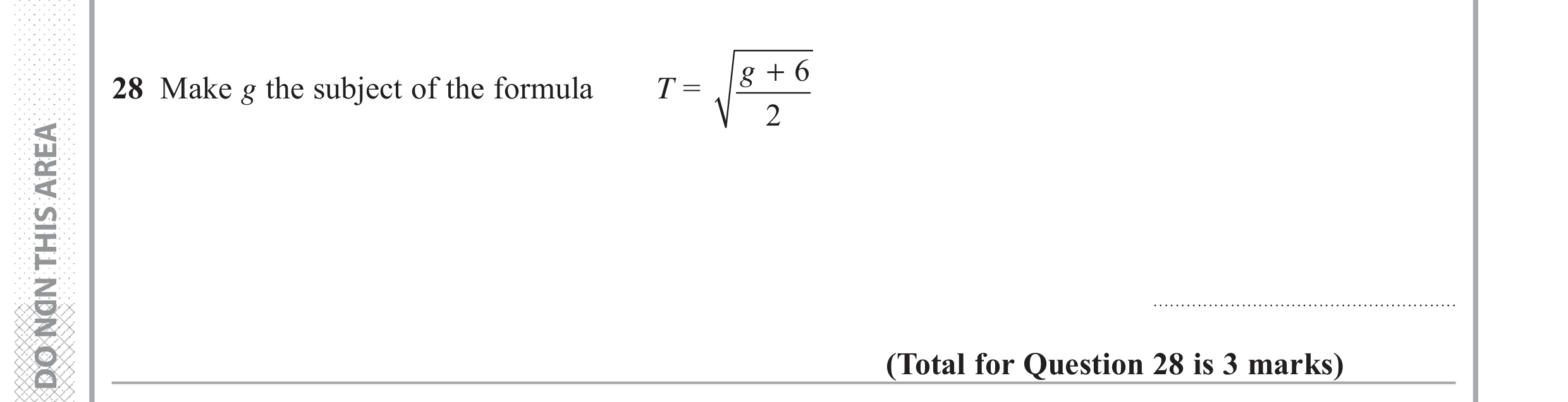 Question 28 — Formulae — Edexcel GCSE June 2018