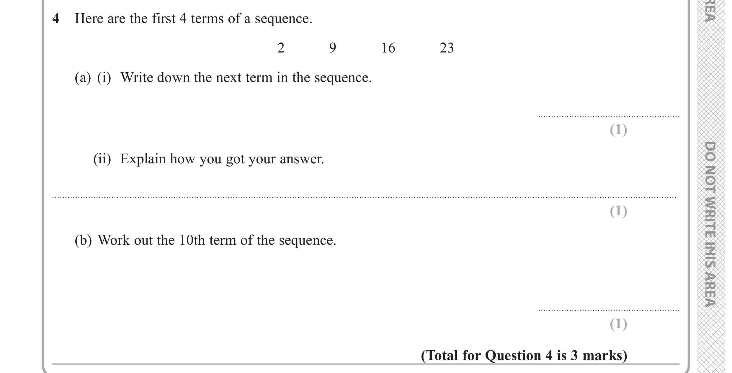 Question 4 — Sequences — Edexcel GCSE June 2018