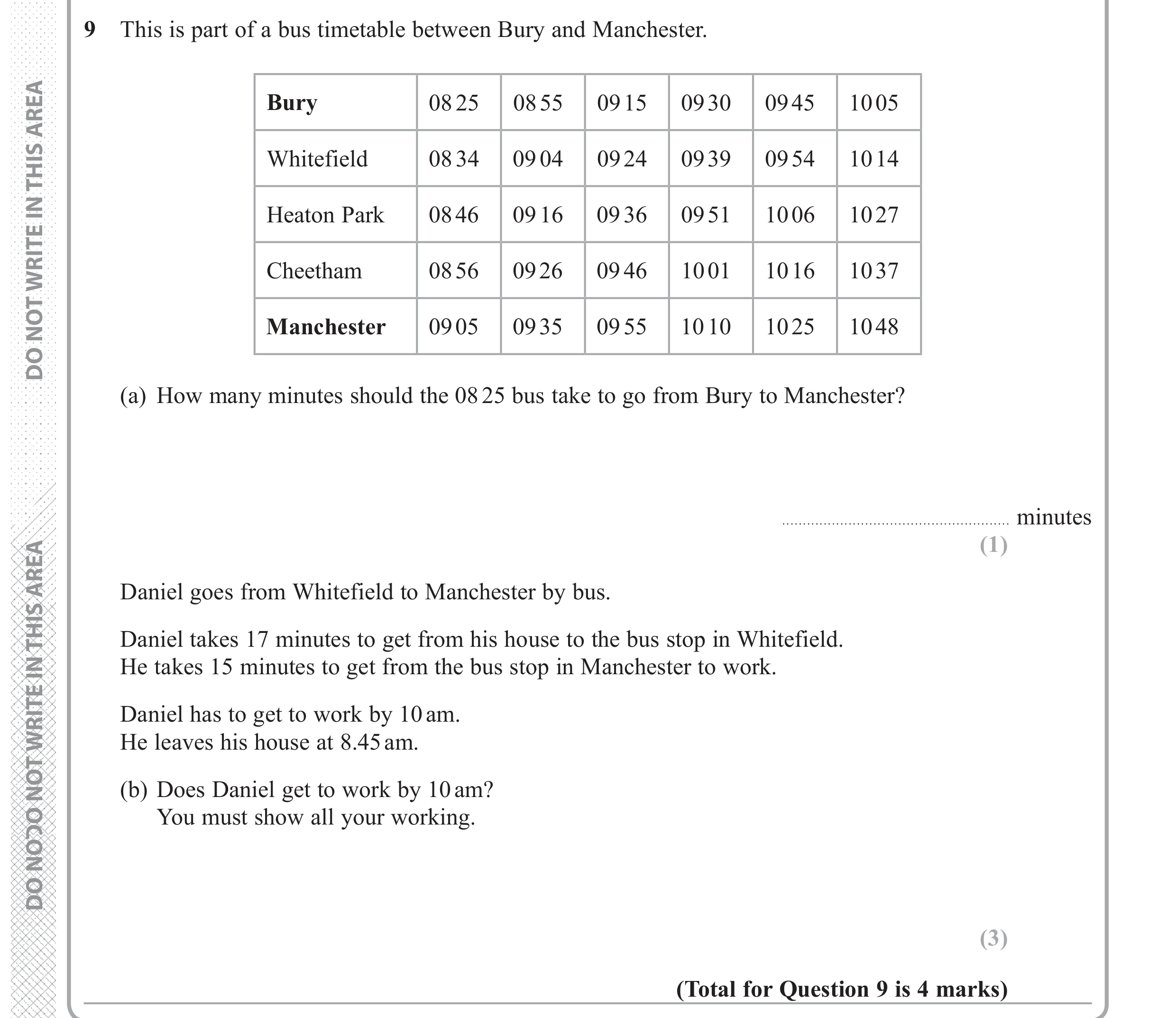 Question 9 — Time Questions — Edexcel GCSE June 2018