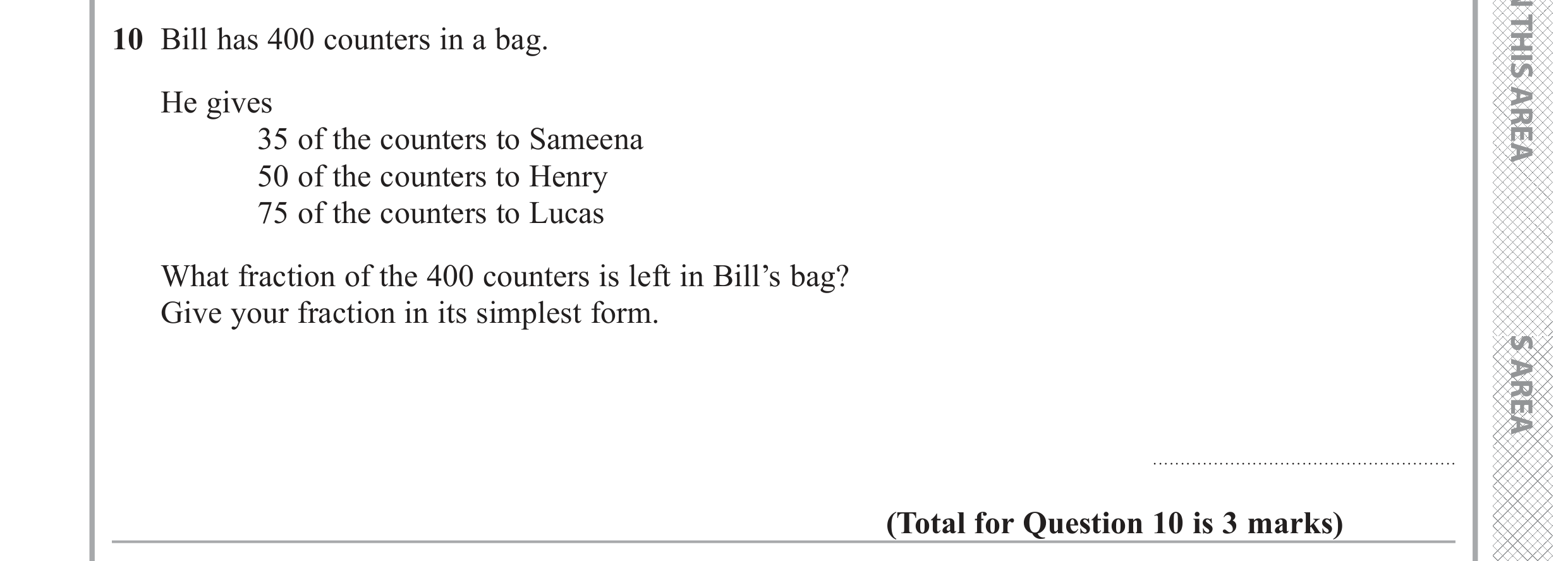 Question 10 — Fractions — Edexcel GCSE June 2019