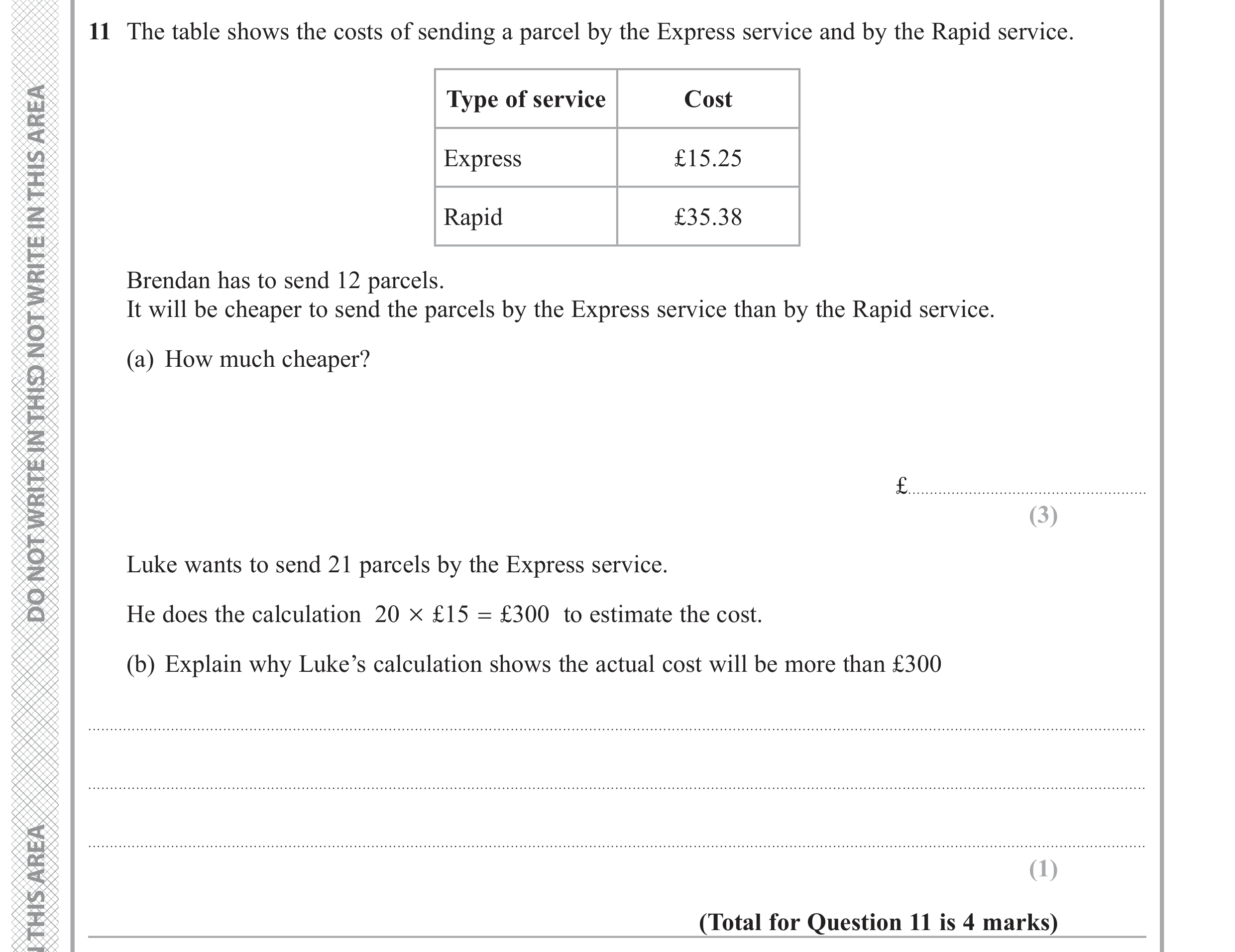 Question 11 — Money Problems, Estimations — Edexcel GCSE June 2019