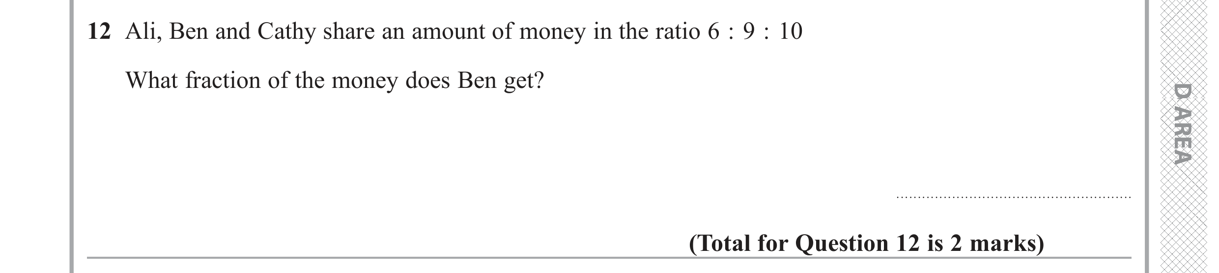 Question 12 — Ratios, Fractions — Edexcel GCSE June 2019