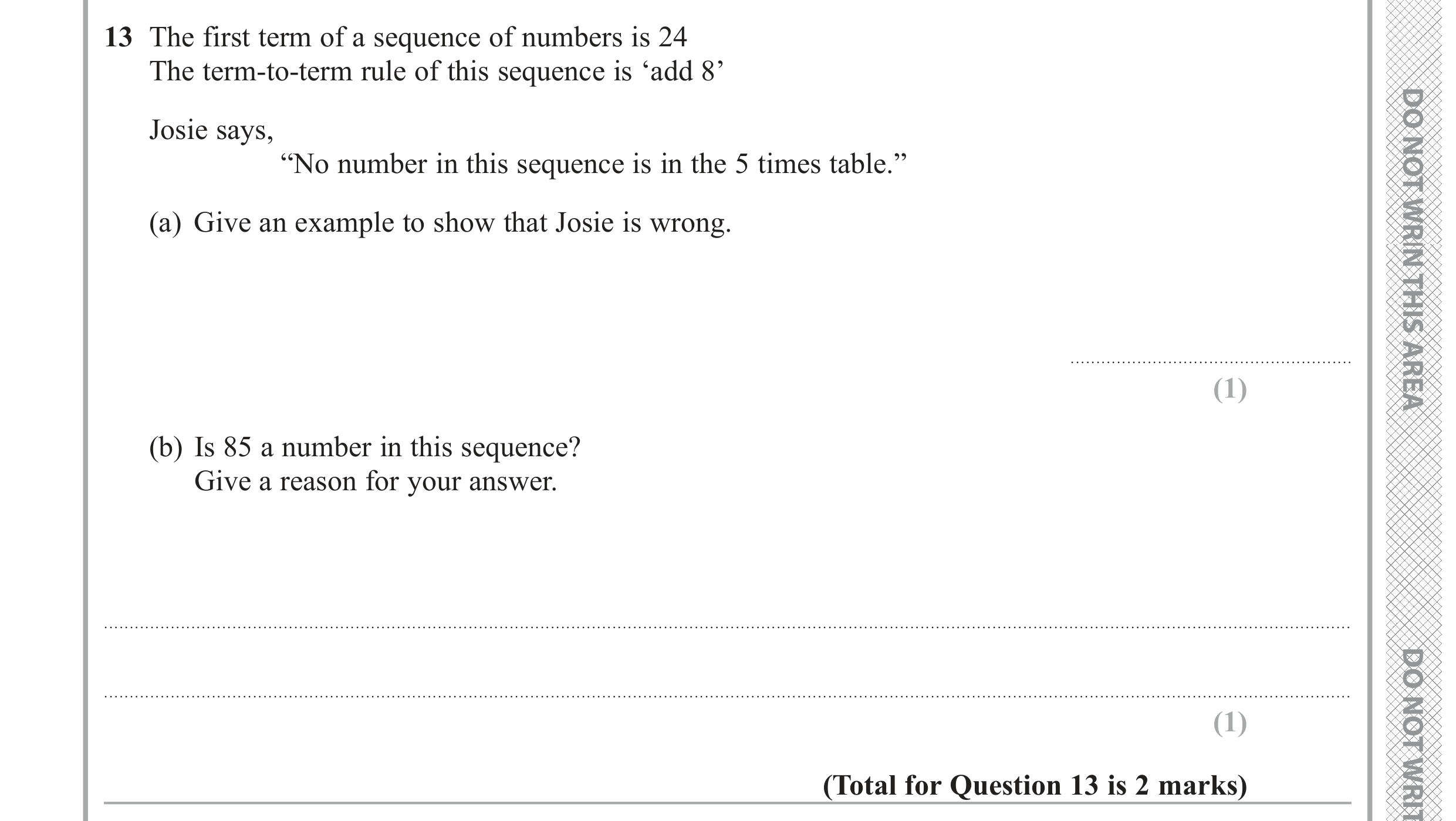 Question 13 — Sequences — Edexcel GCSE June 2019