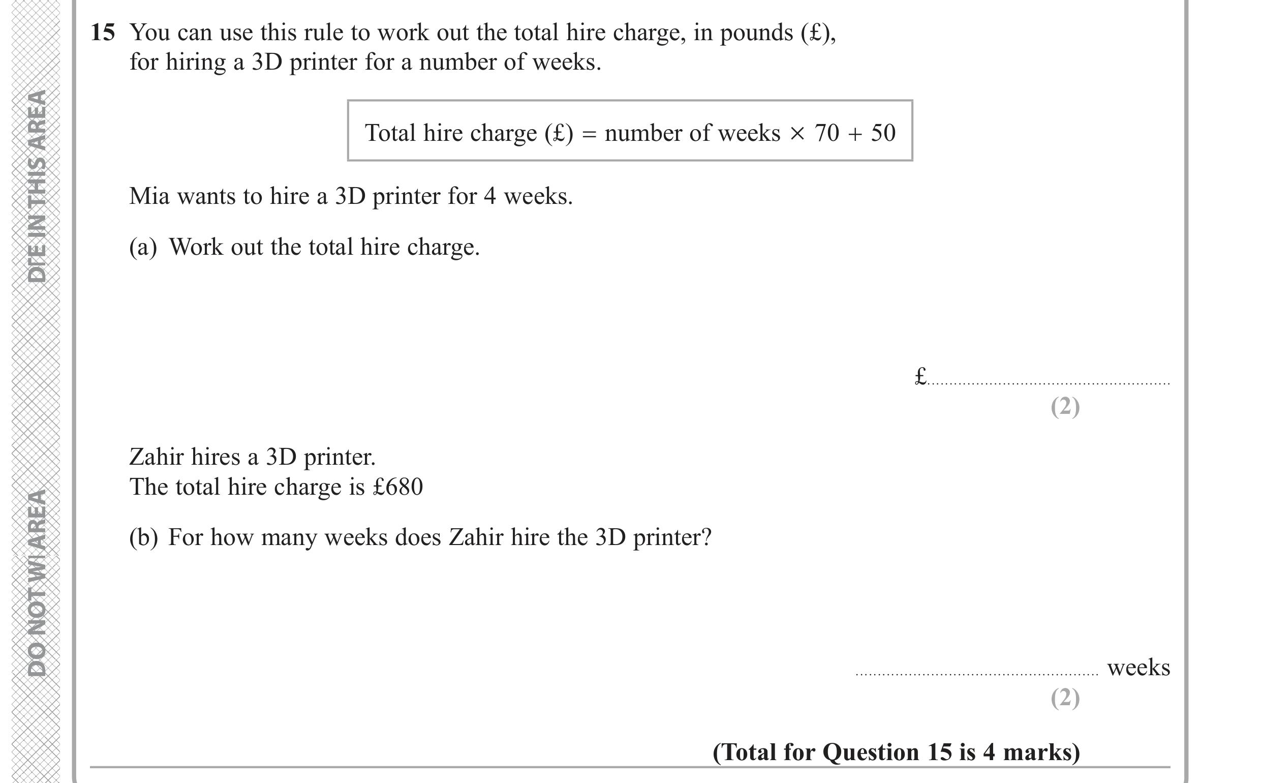 Question 15 — Formulae — Edexcel GCSE June 2019