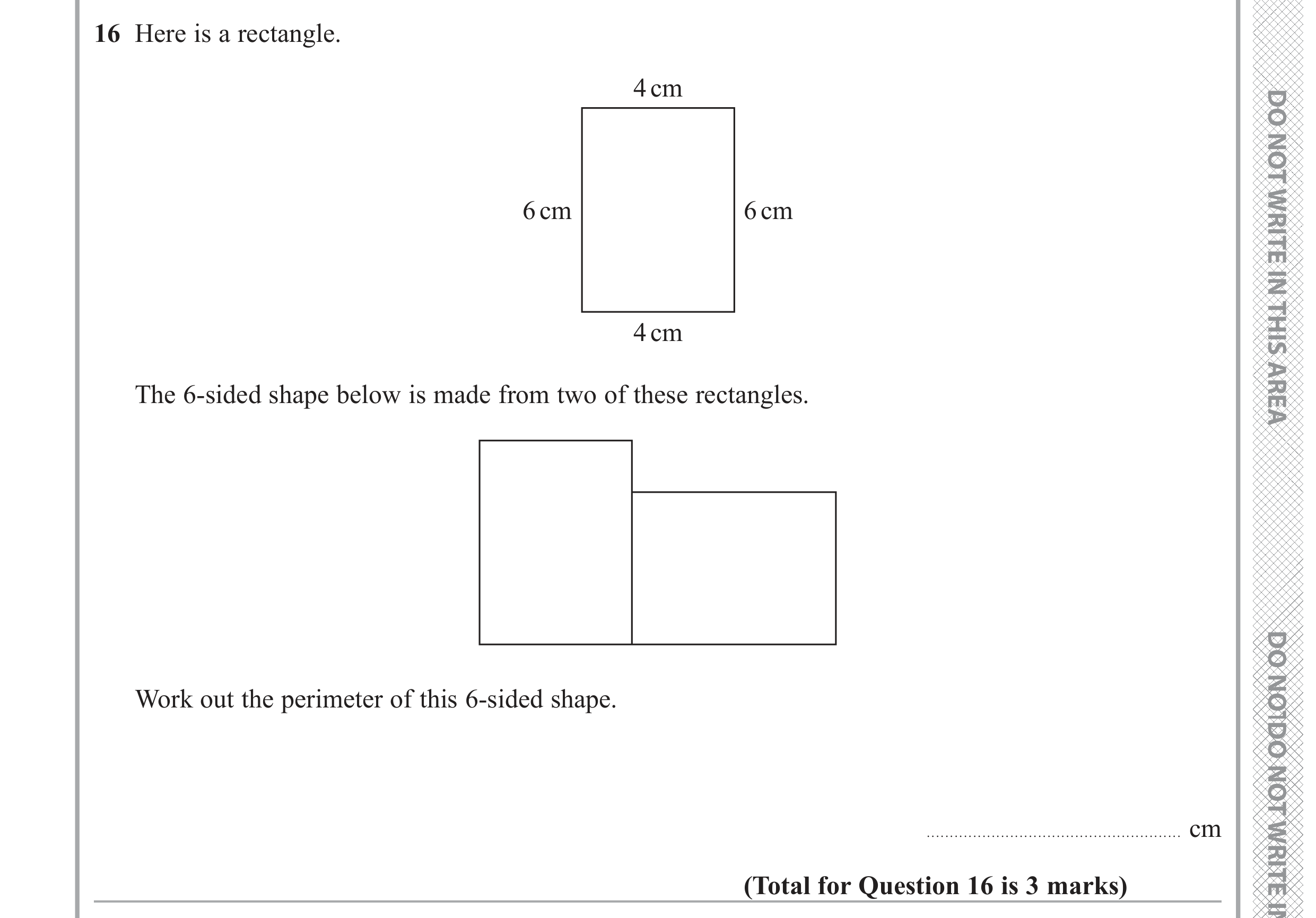 Question 16 — Perimeter and Area — Edexcel GCSE June 2019