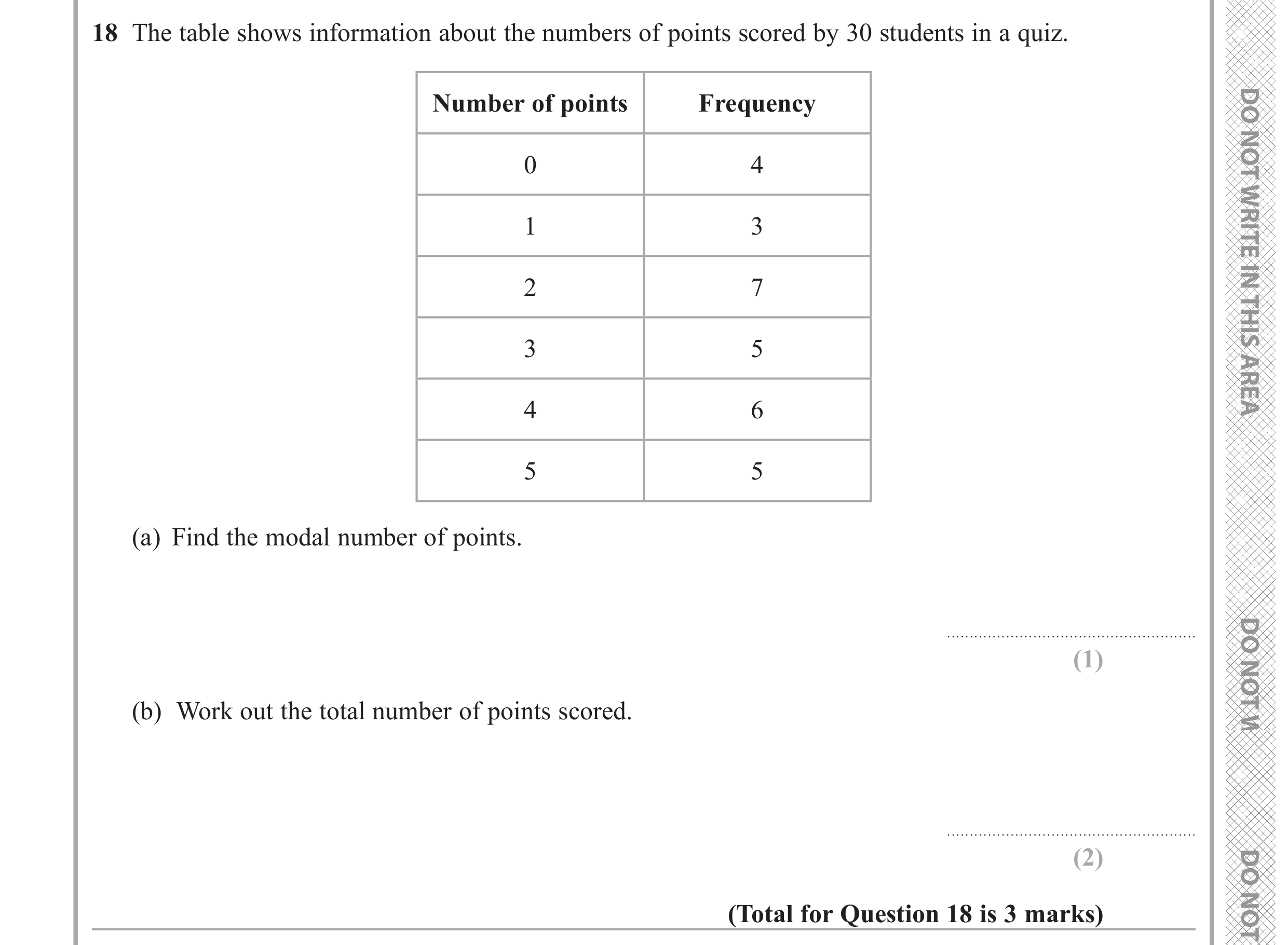 Question 18 — Frequency Tables — Edexcel GCSE June 2019