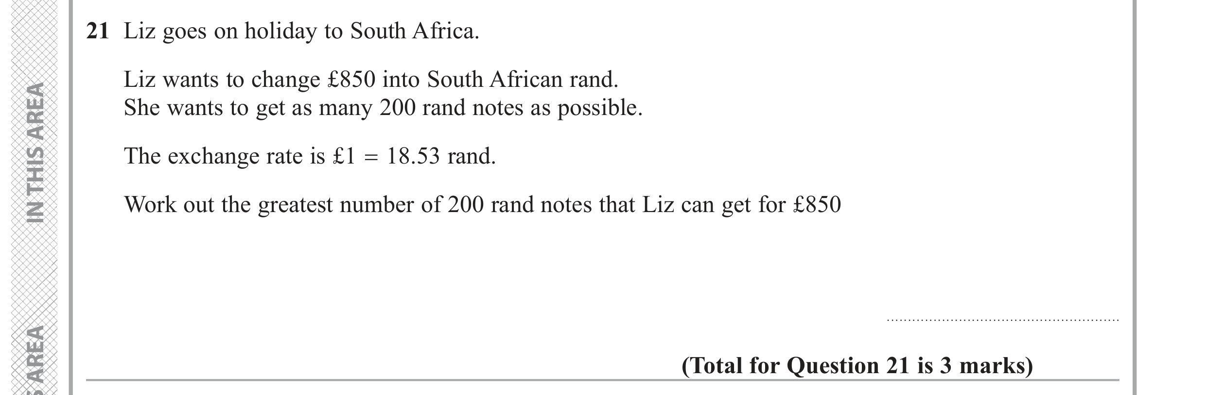 Question 21 — Exchange Rate — Edexcel GCSE June 2019